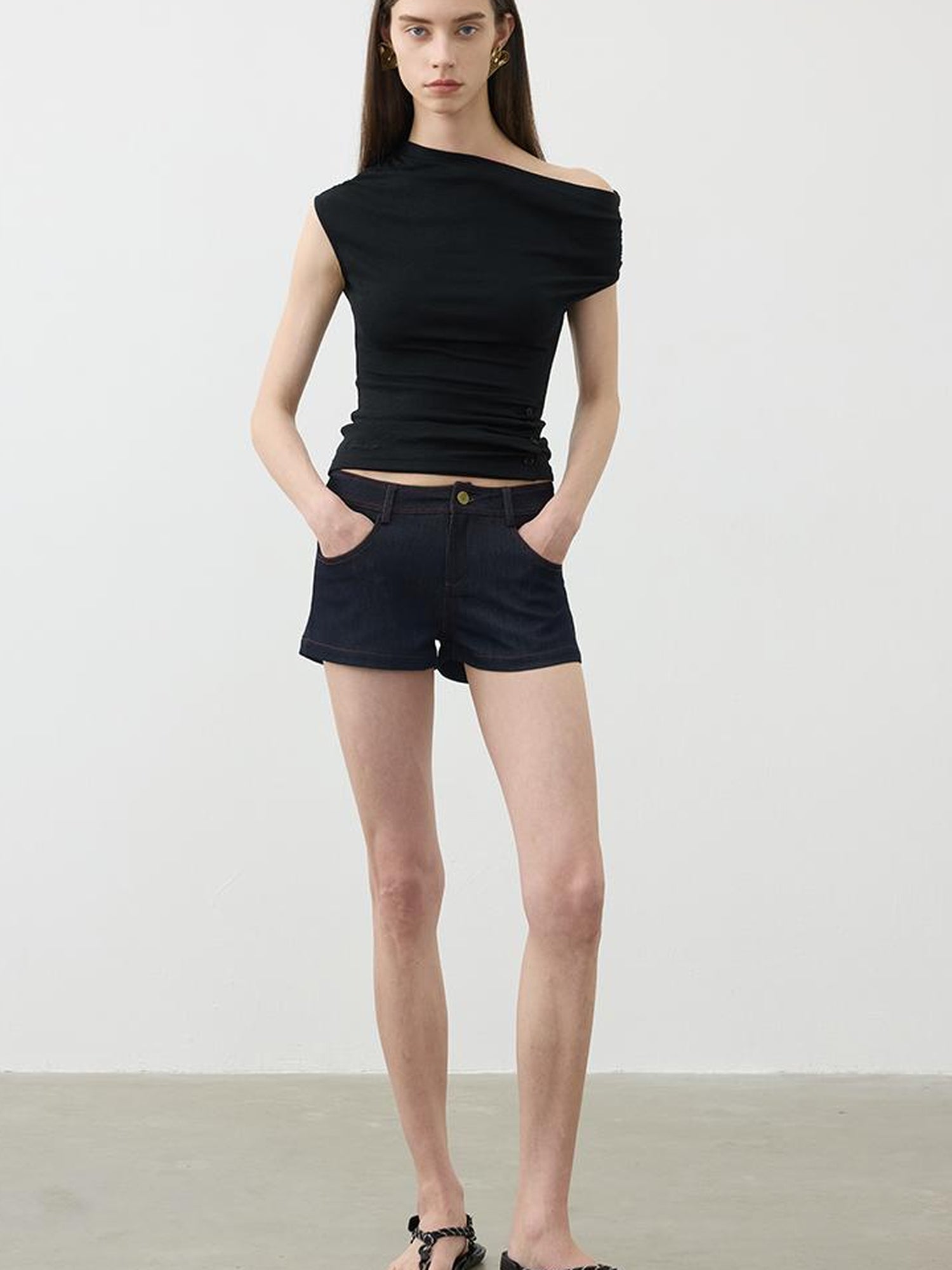 AFTADAWN Off Shoulder Ruched Waist Tee