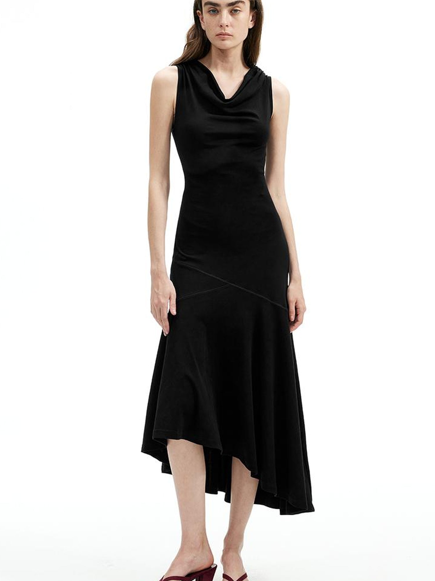 AFTADAWN Off Shoulder Slit Maxi Dress With Stretch Cotton Asymmetry