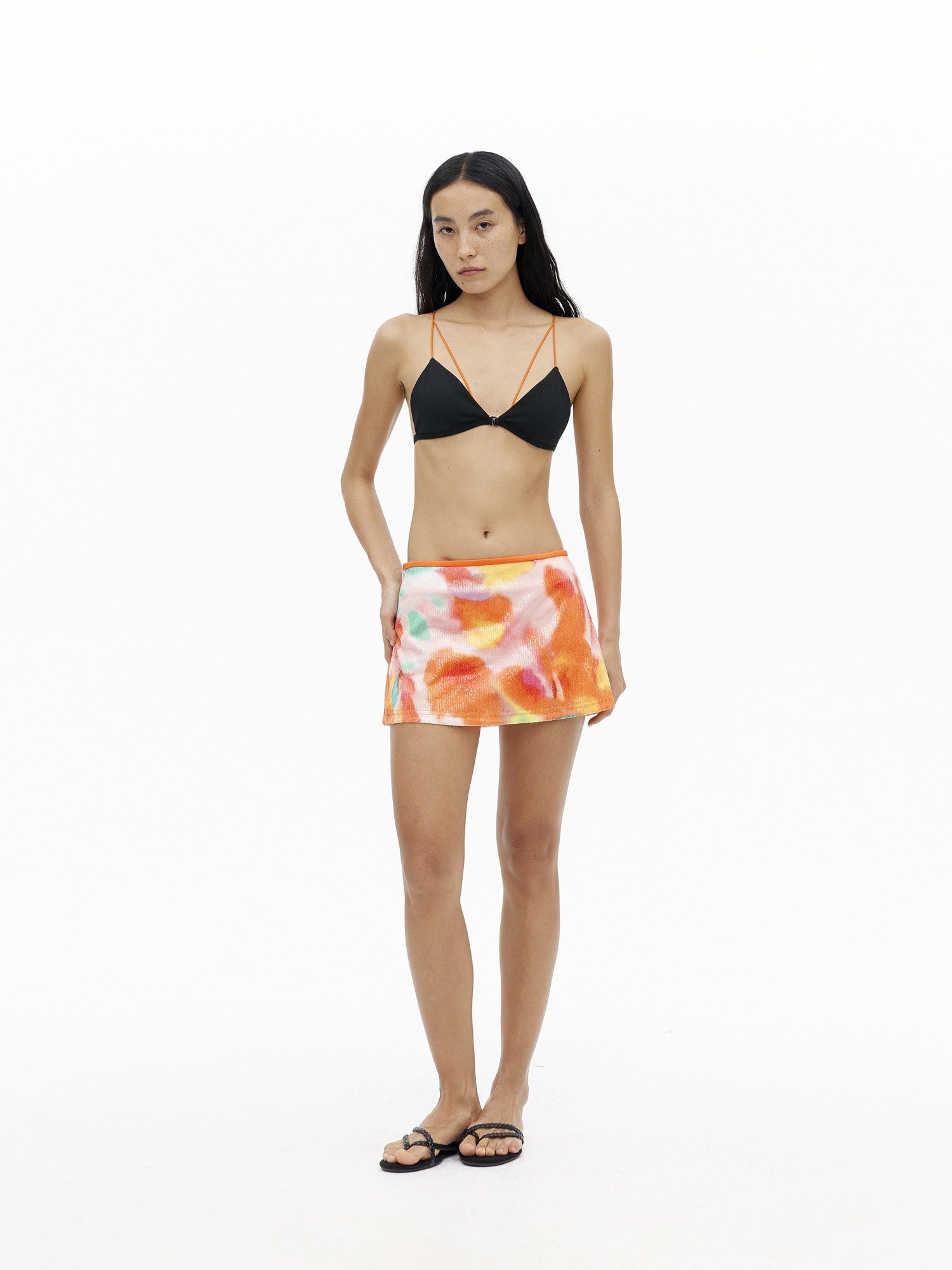 AFTADAWN Oil Painting Print Sequin Low Waist Slim Women&