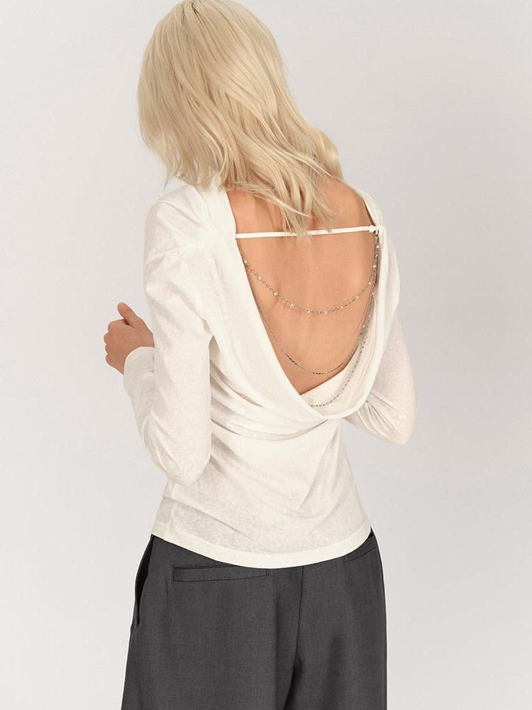 AFTADAWN One Shoulder Backless Detachable Chain Women&