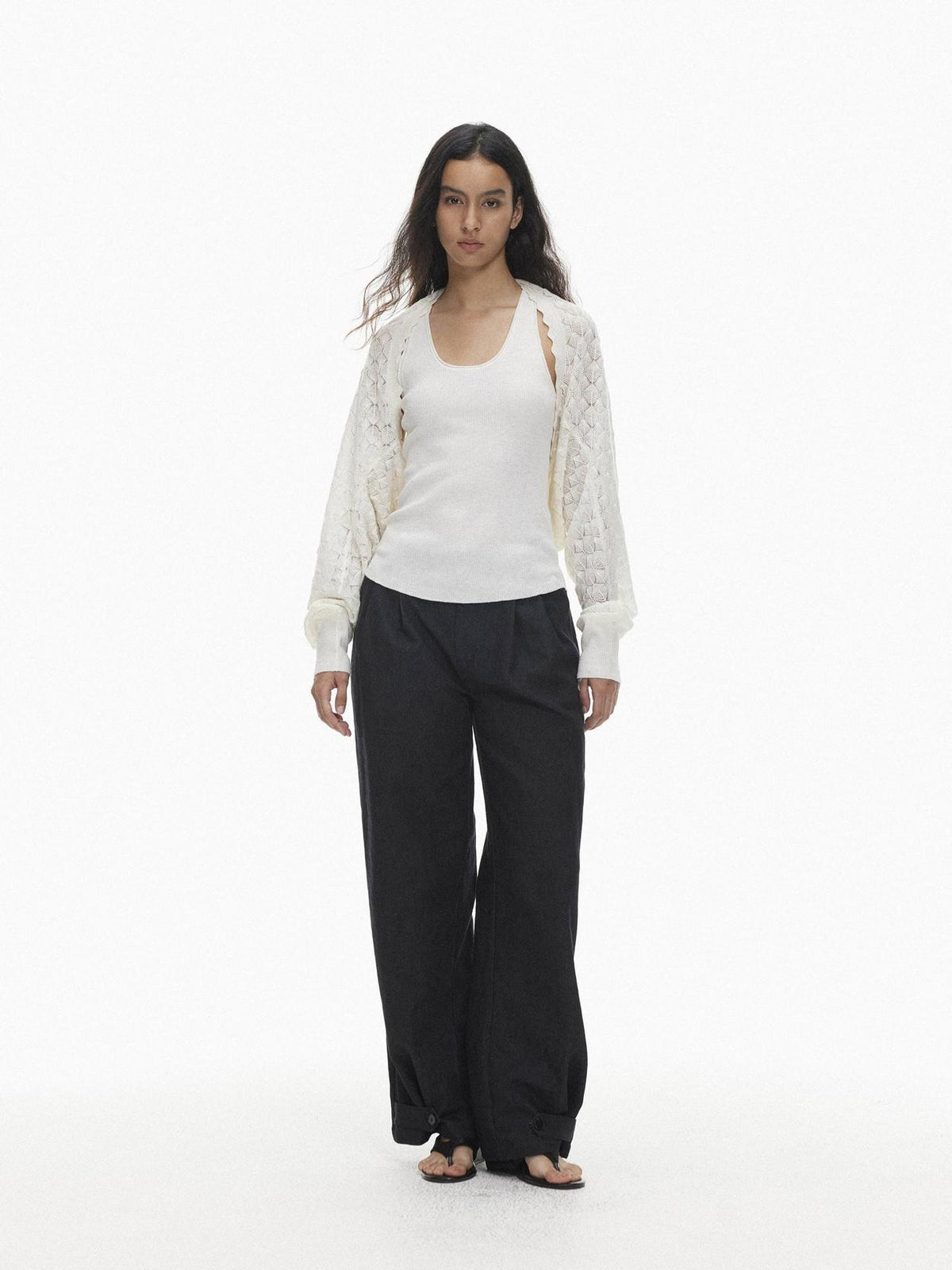 AFTADAWN Openwork Textured Loose Batwing Sleeve Wool Women&