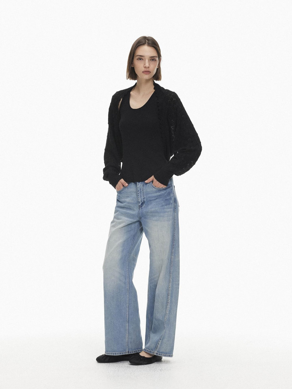 AFTADAWN Openwork Textured Loose Batwing Sleeve Wool Women&