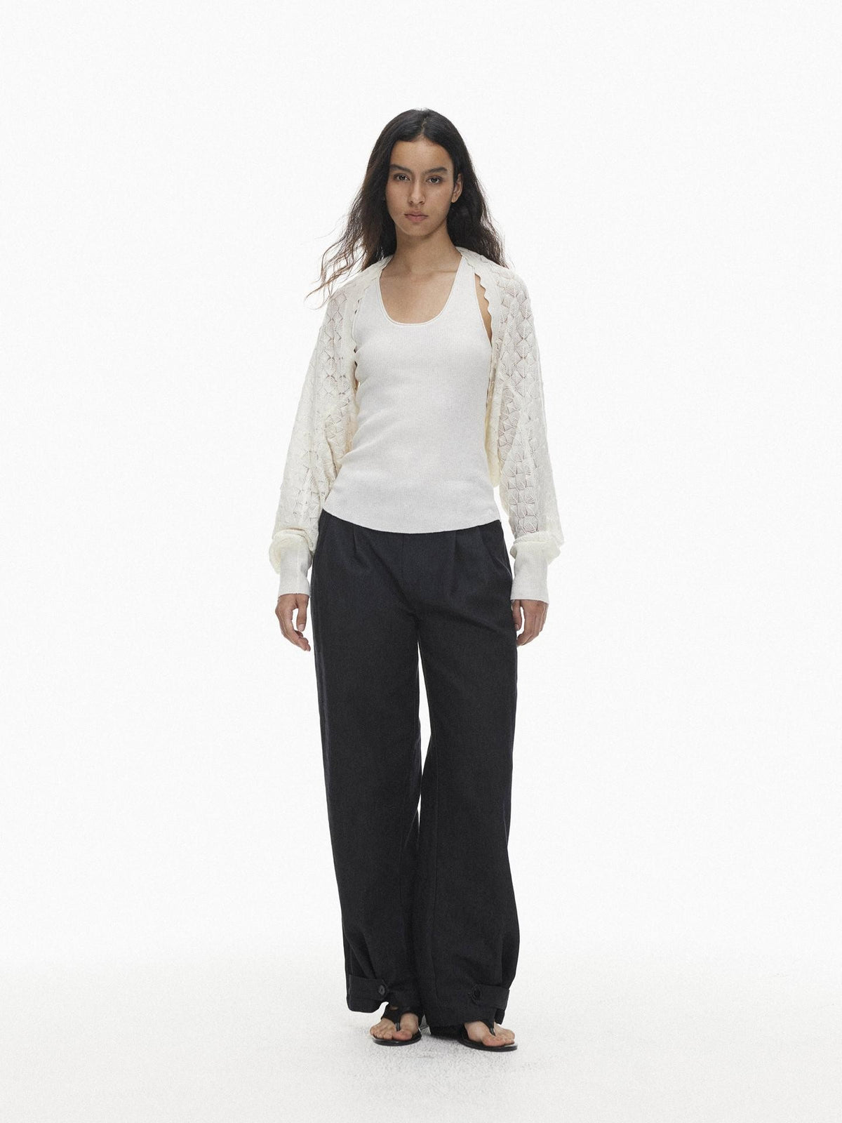 AFTADAWN Openwork Textured Loose Batwing Sleeve Wool Women&