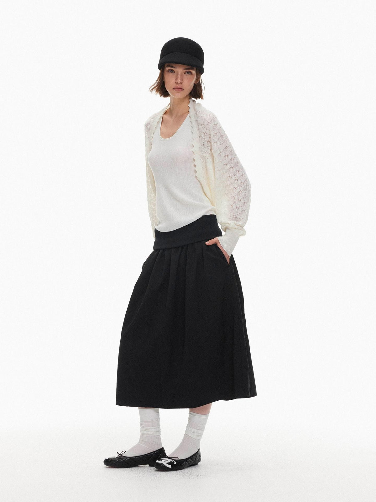 AFTADAWN Openwork Textured Loose Batwing Sleeve Wool Women&