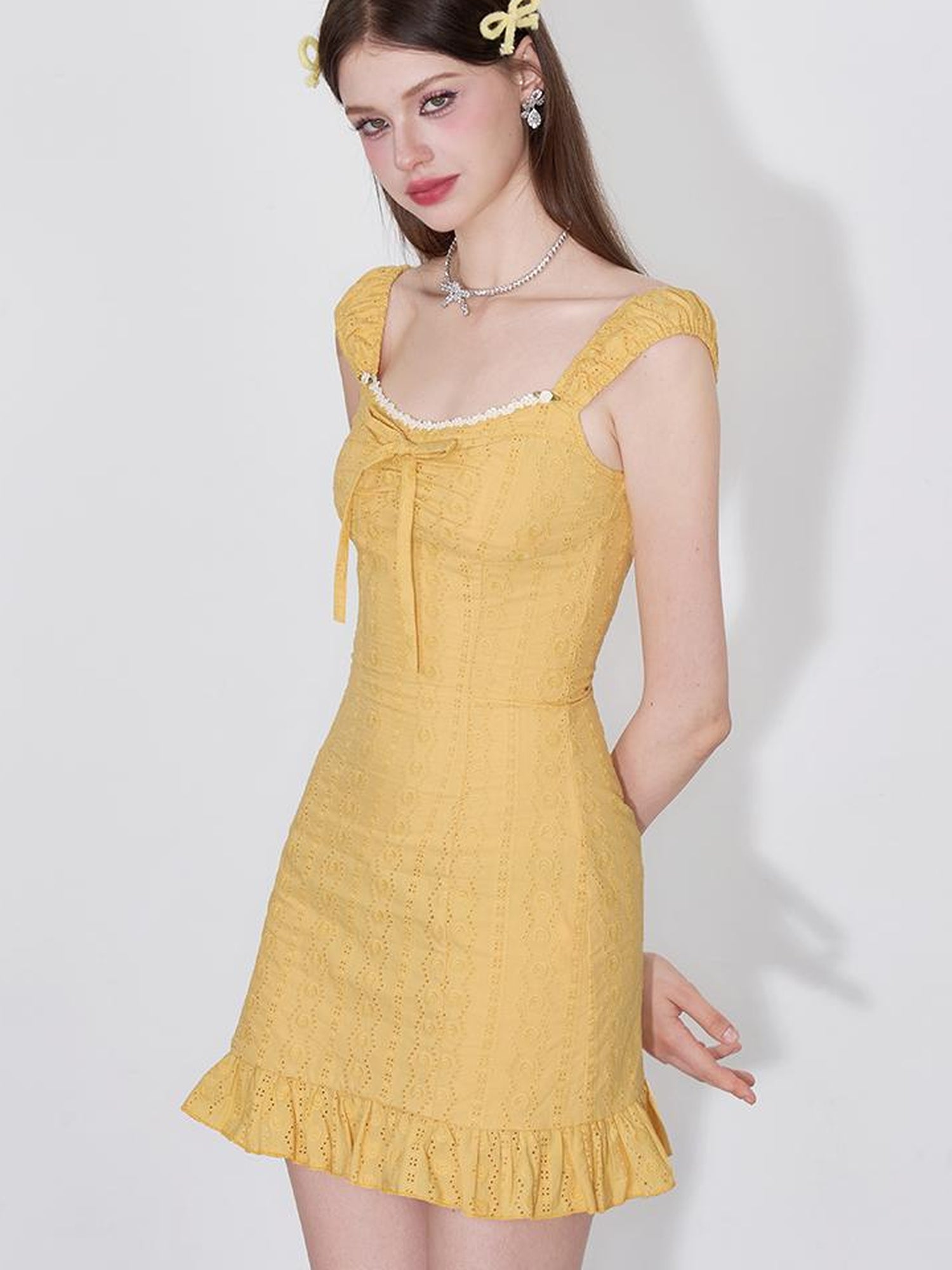 AFTADAWN Orange Glow Embroidered Cutout Flounce Hem Sundress