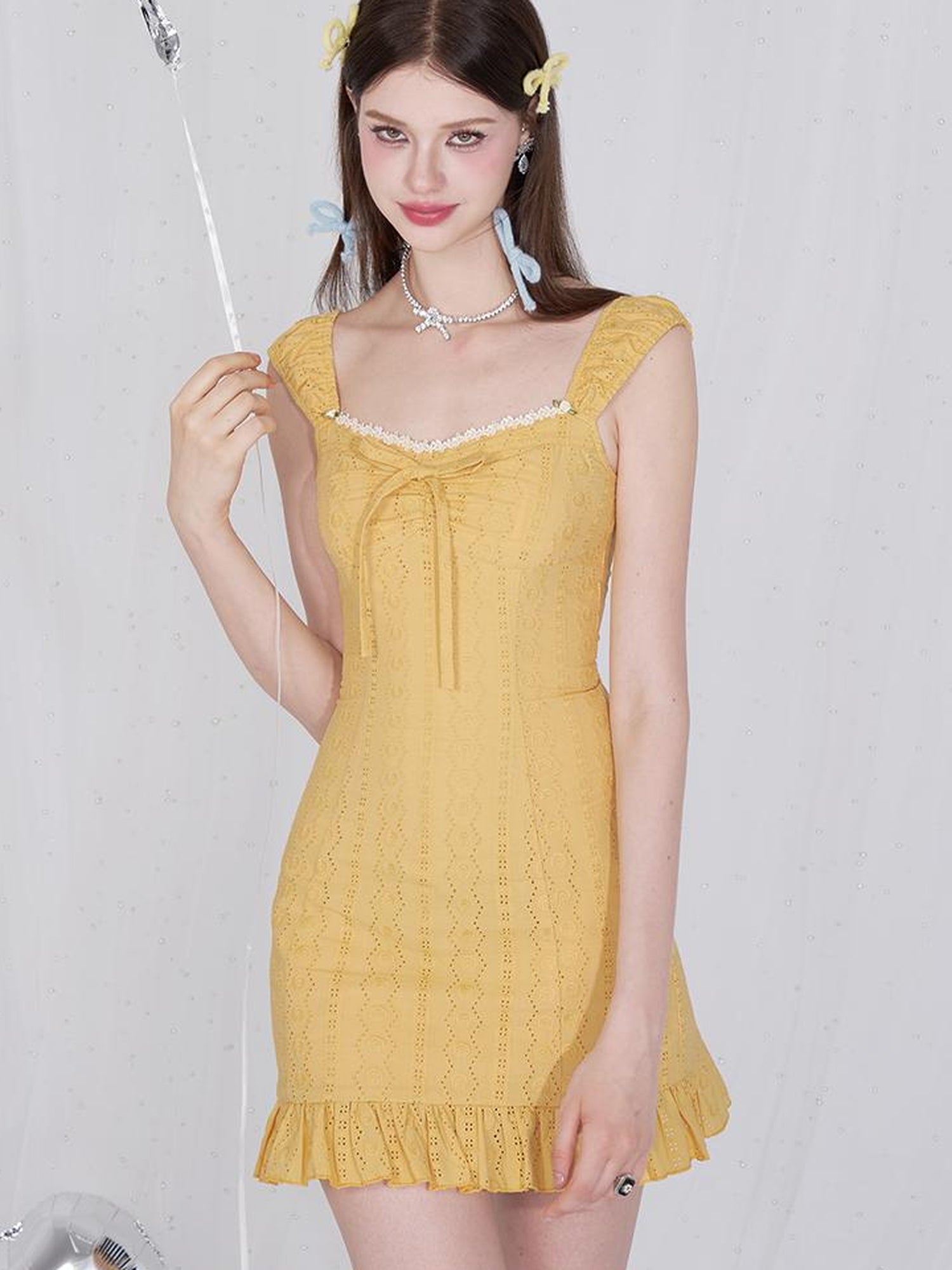 AFTADAWN Orange Glow Embroidered Cutout Flounce Hem Sundress