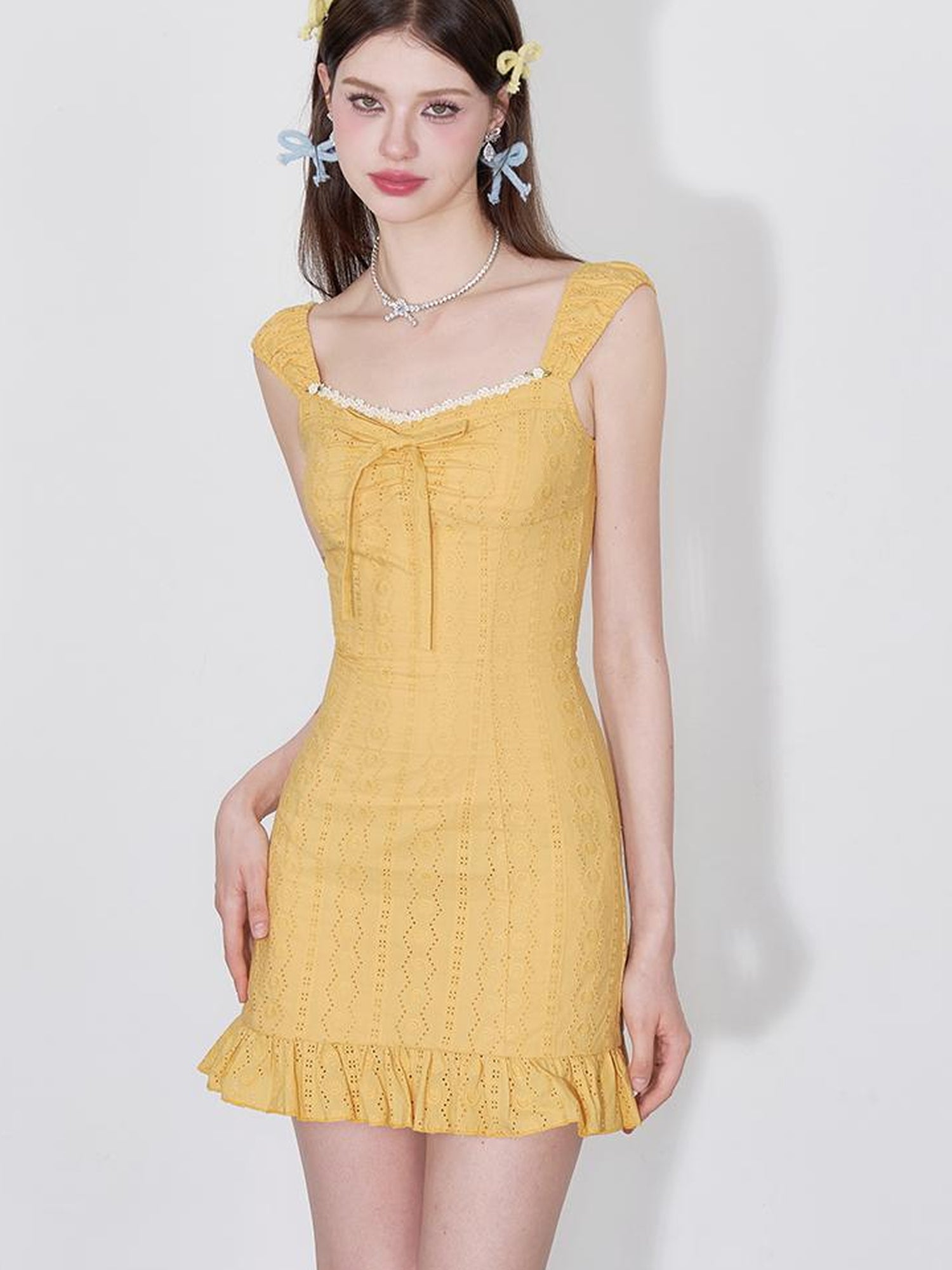 AFTADAWN Orange Glow Embroidered Cutout Flounce Hem Sundress