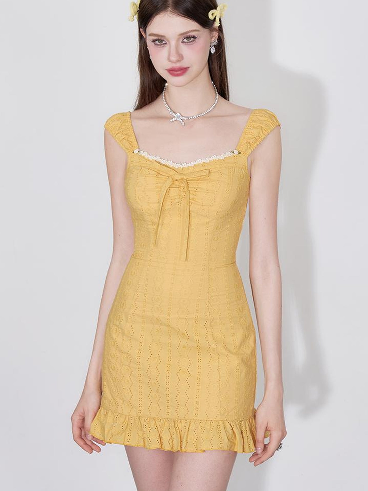 AFTADAWN Orange Glow Embroidered Cutout Flounce Hem Sundress