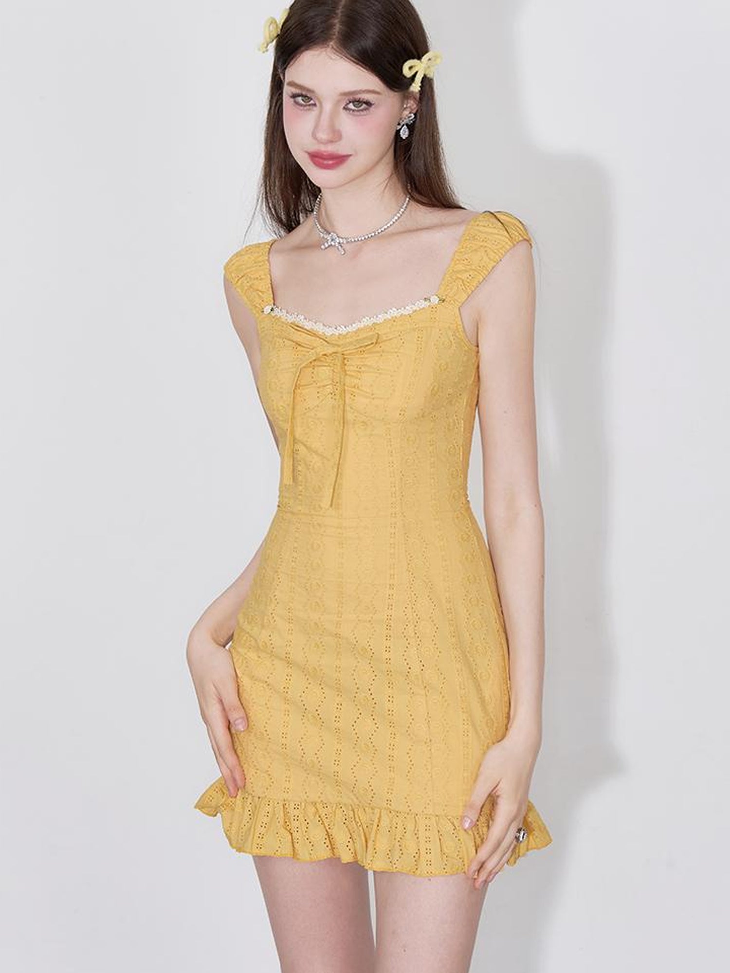 AFTADAWN Orange Glow Embroidered Cutout Flounce Hem Sundress