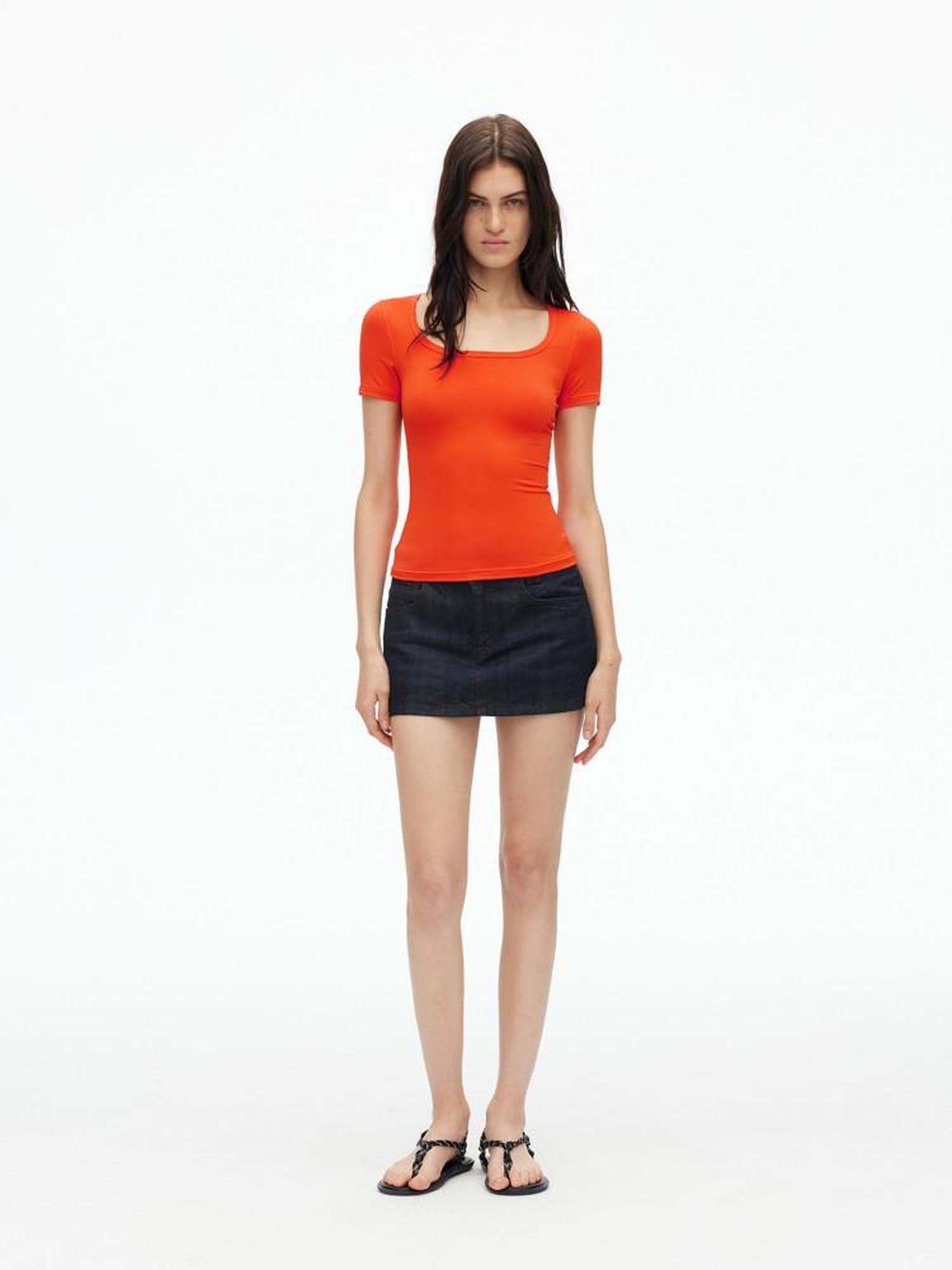 AFTADAWN Orange Quick Dry U Neck Stretch Women&