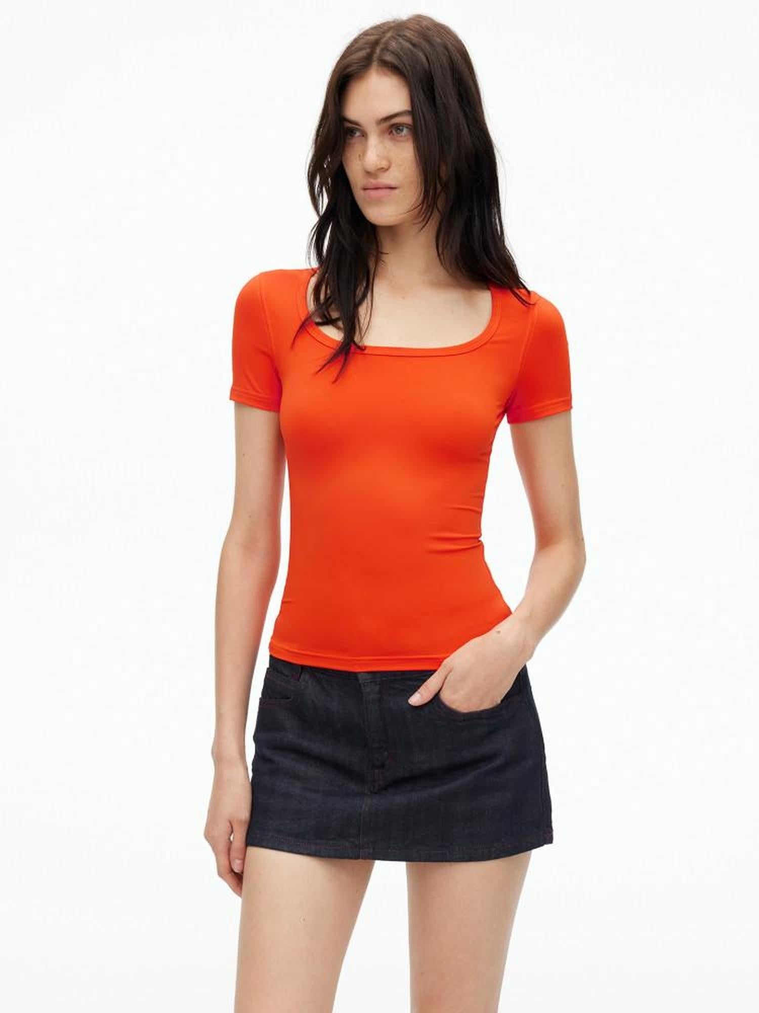 AFTADAWN Orange Quick Dry U Neck Stretch Women&