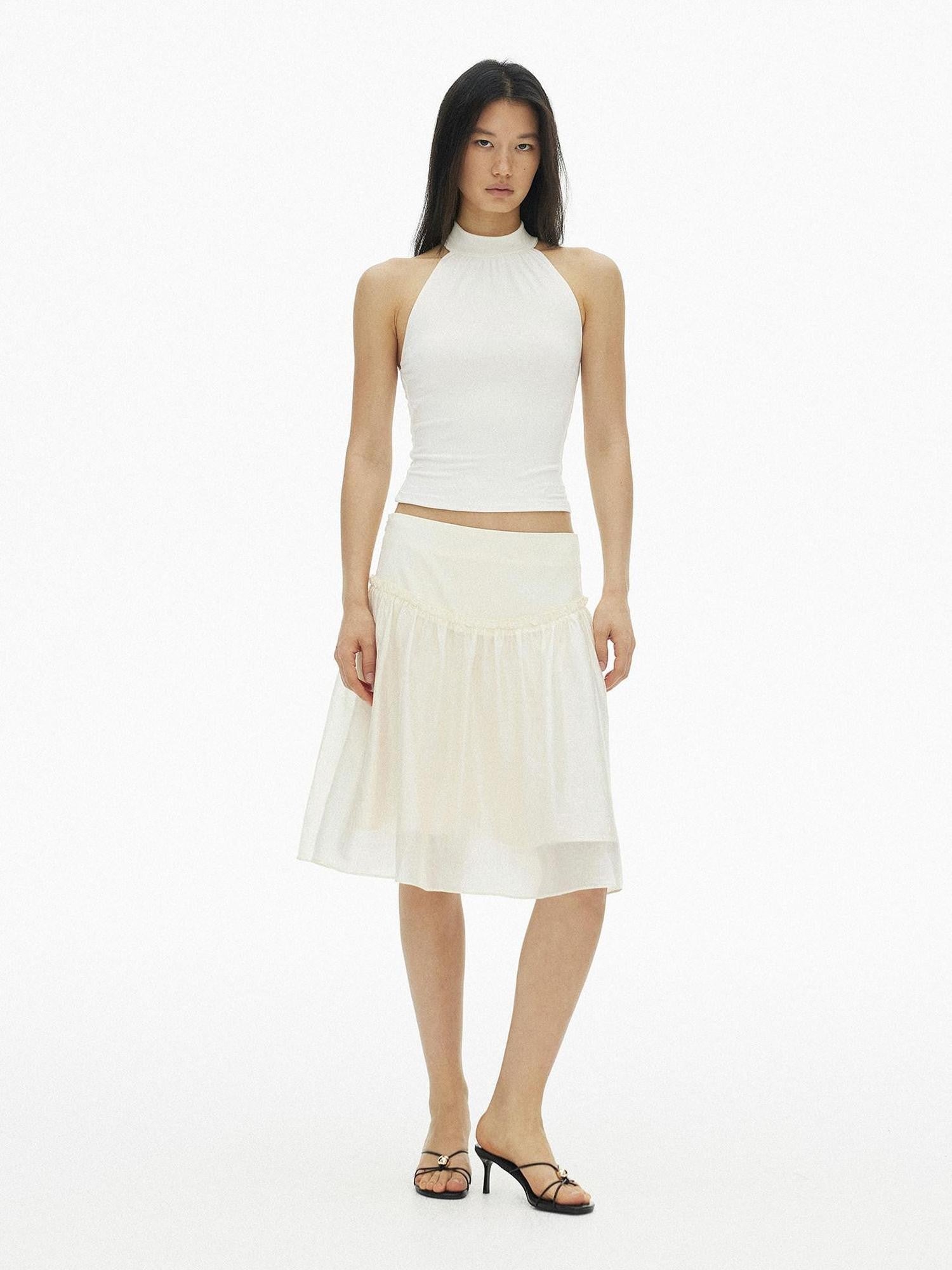 AFTADAWN Pearlescent Panelled Tulle High Waist Wide Band Women&