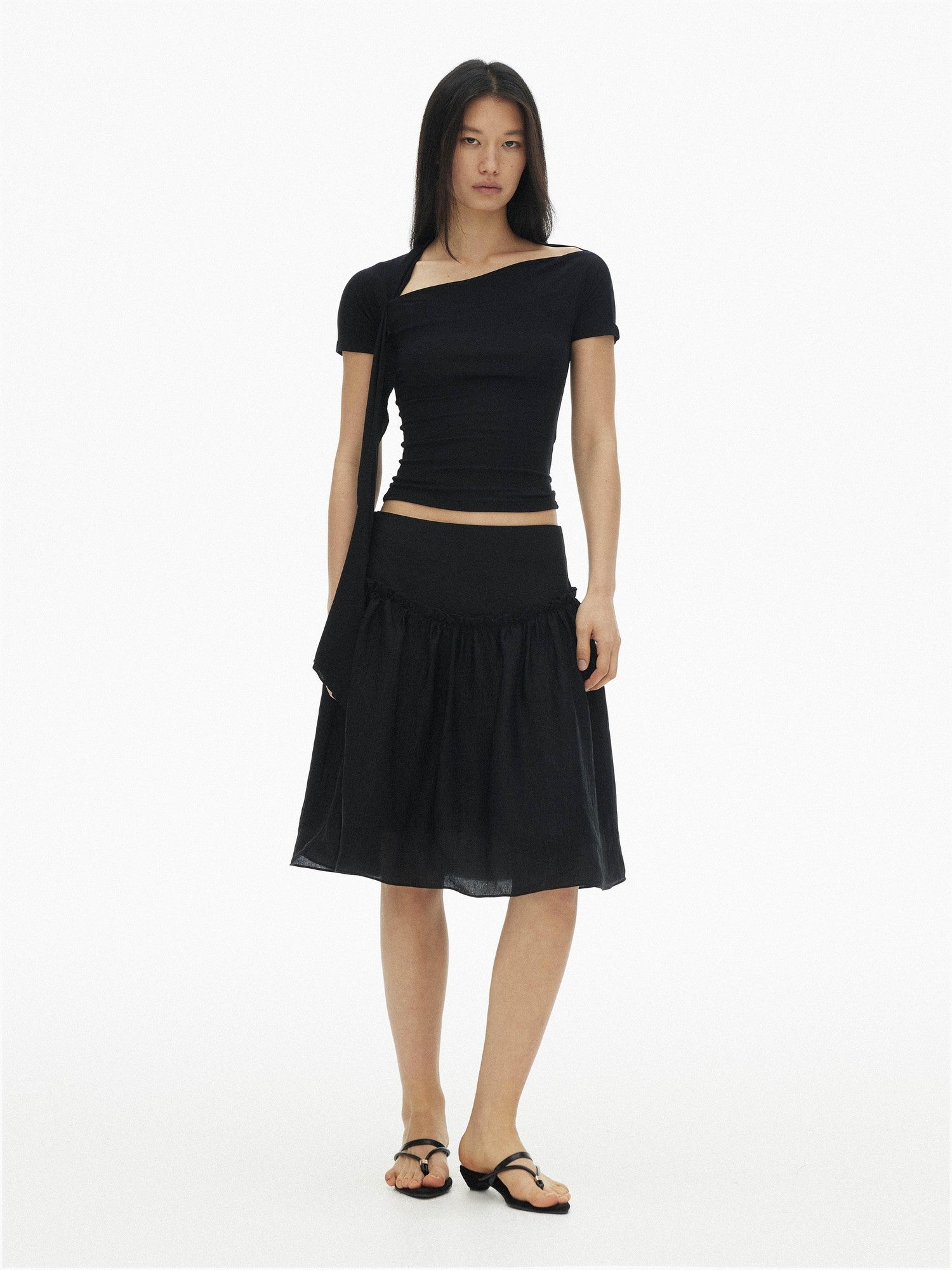 AFTADAWN Pearlescent Panelled Tulle High Waist Wide Band Women&