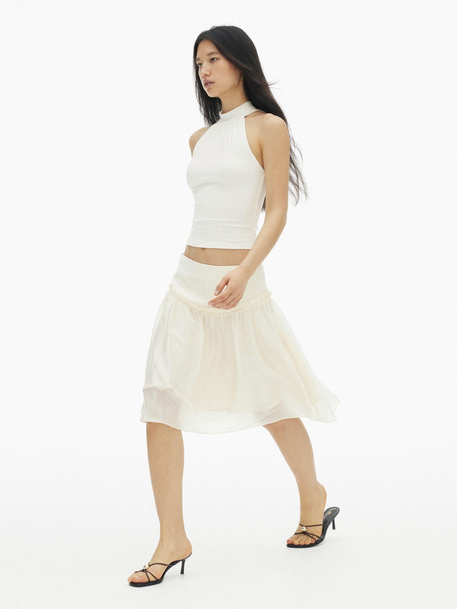 AFTADAWN Pearlescent Panelled Tulle High Waist Wide Band Women&