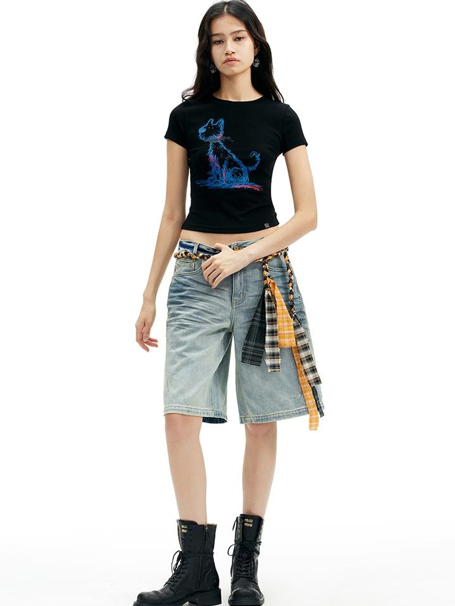 AFTADAWN Pet Print Fitted Crop Tee