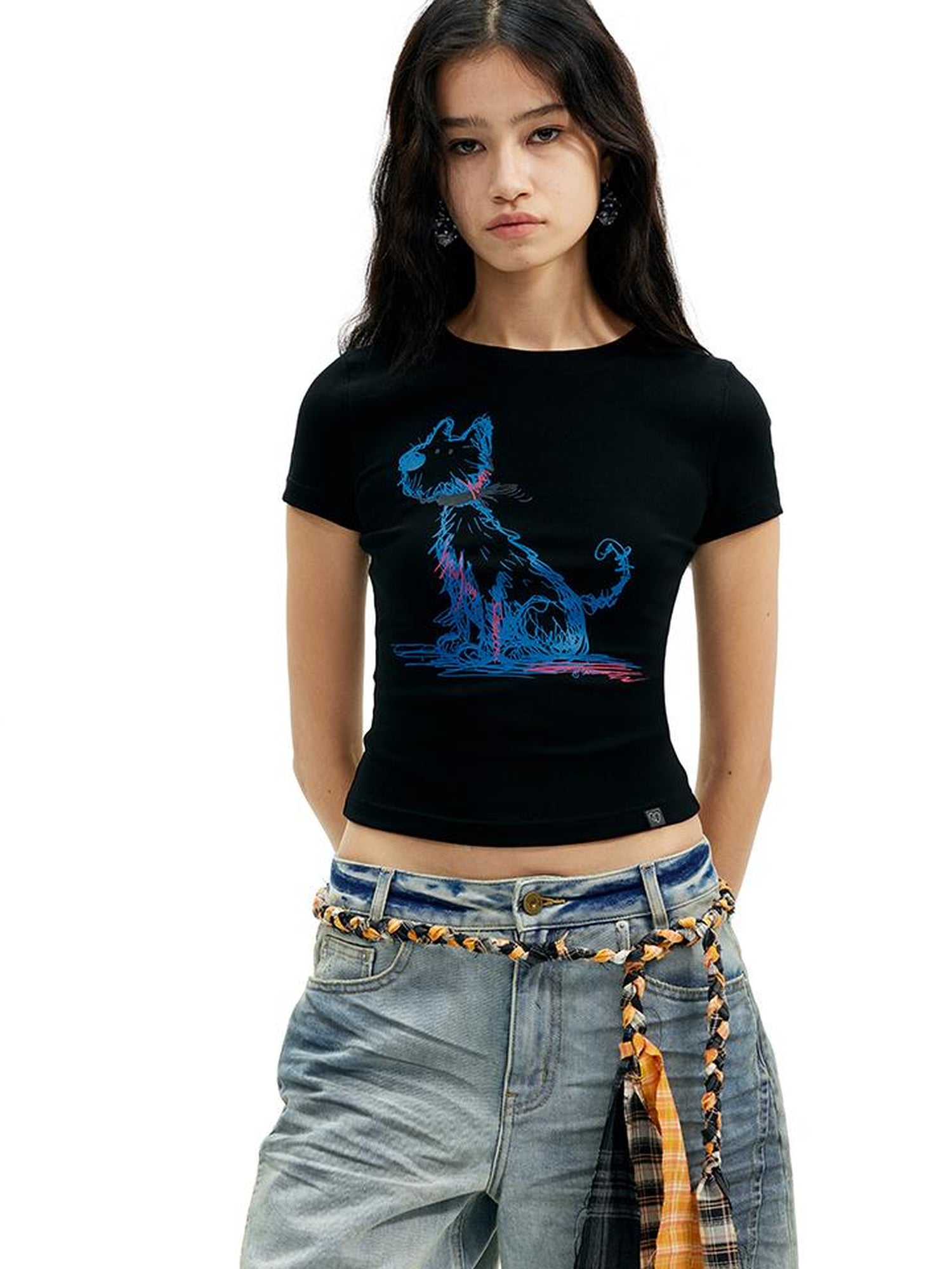 AFTADAWN Pet Print Fitted Crop Tee