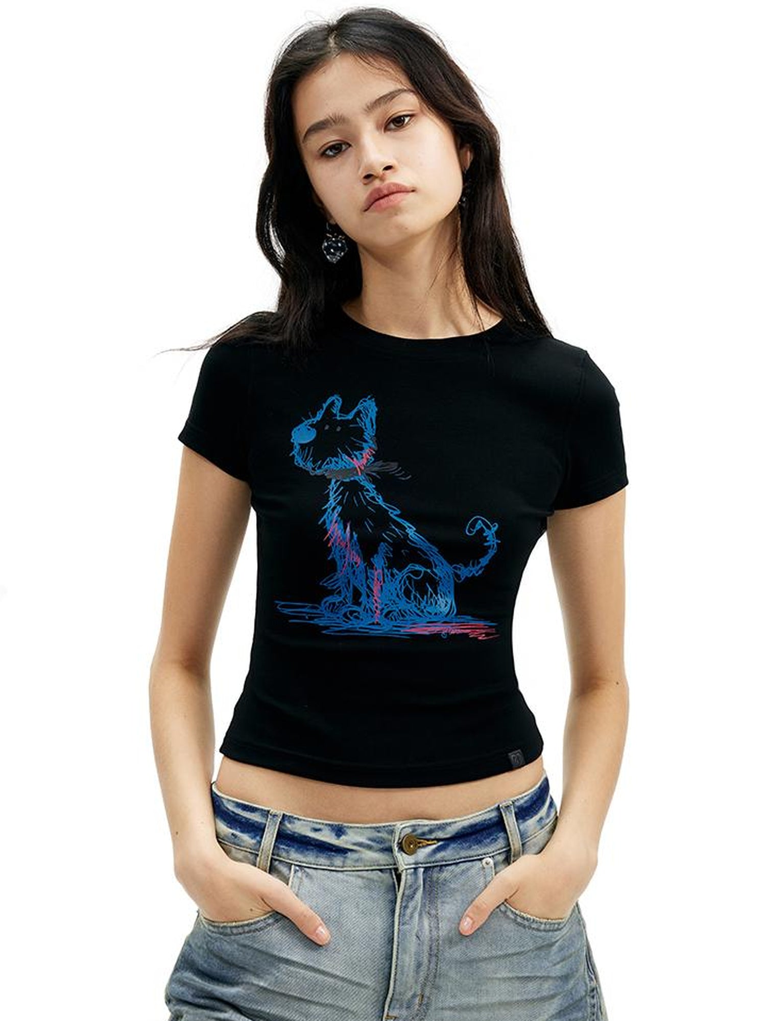 AFTADAWN Pet Print Fitted Crop Tee