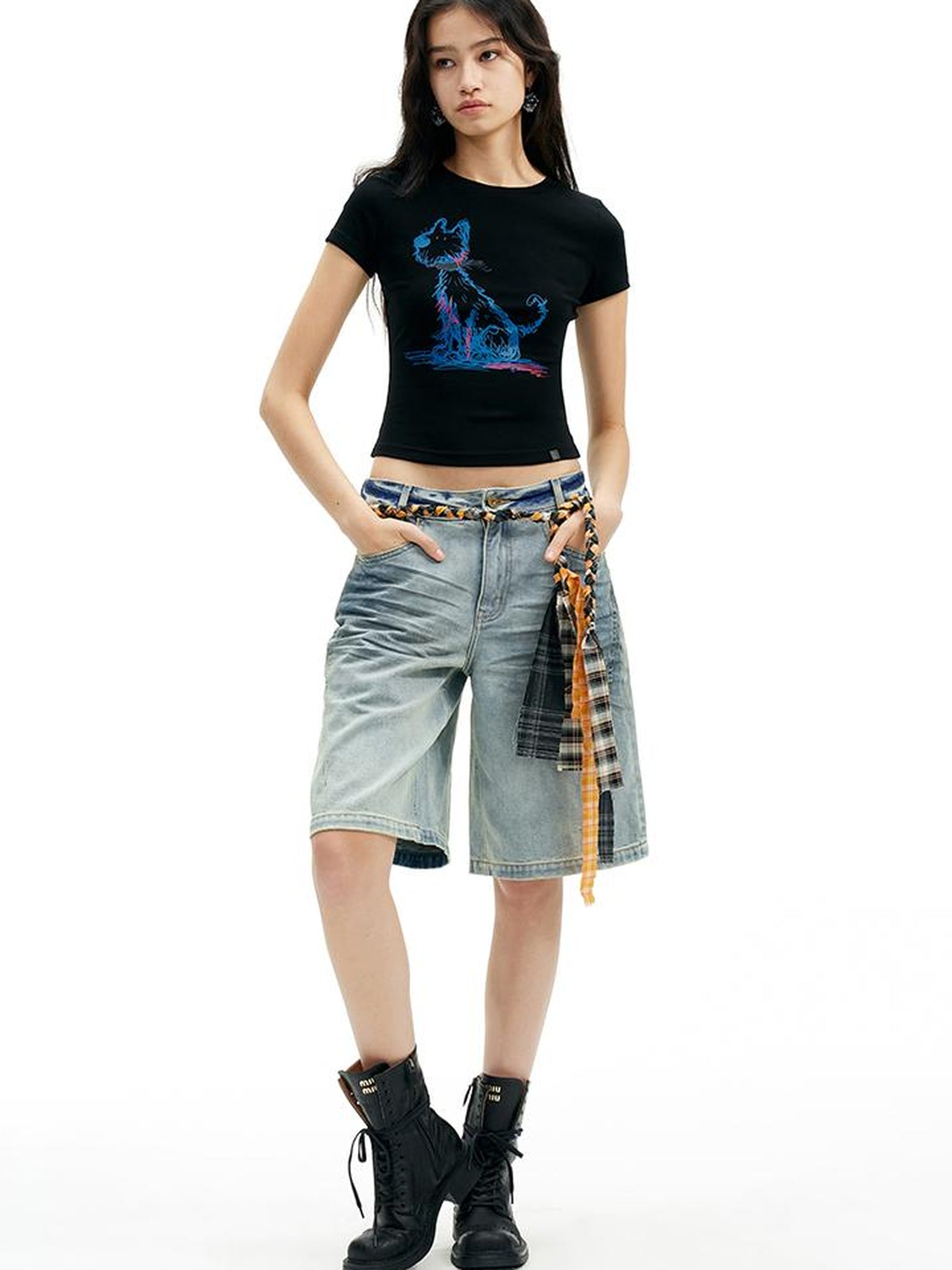 AFTADAWN Pet Print Fitted Crop Tee