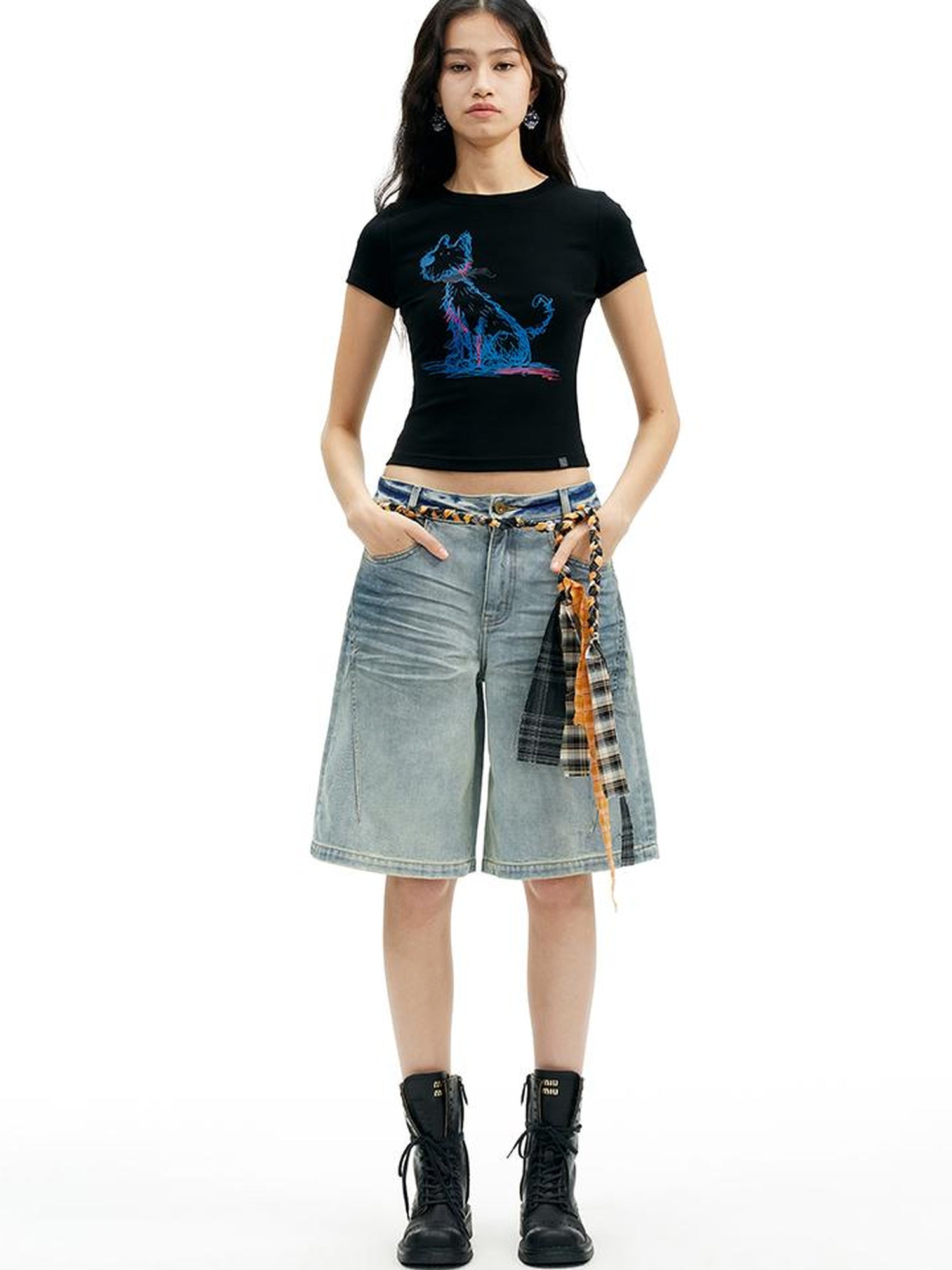 AFTADAWN Pet Print Fitted Crop Tee