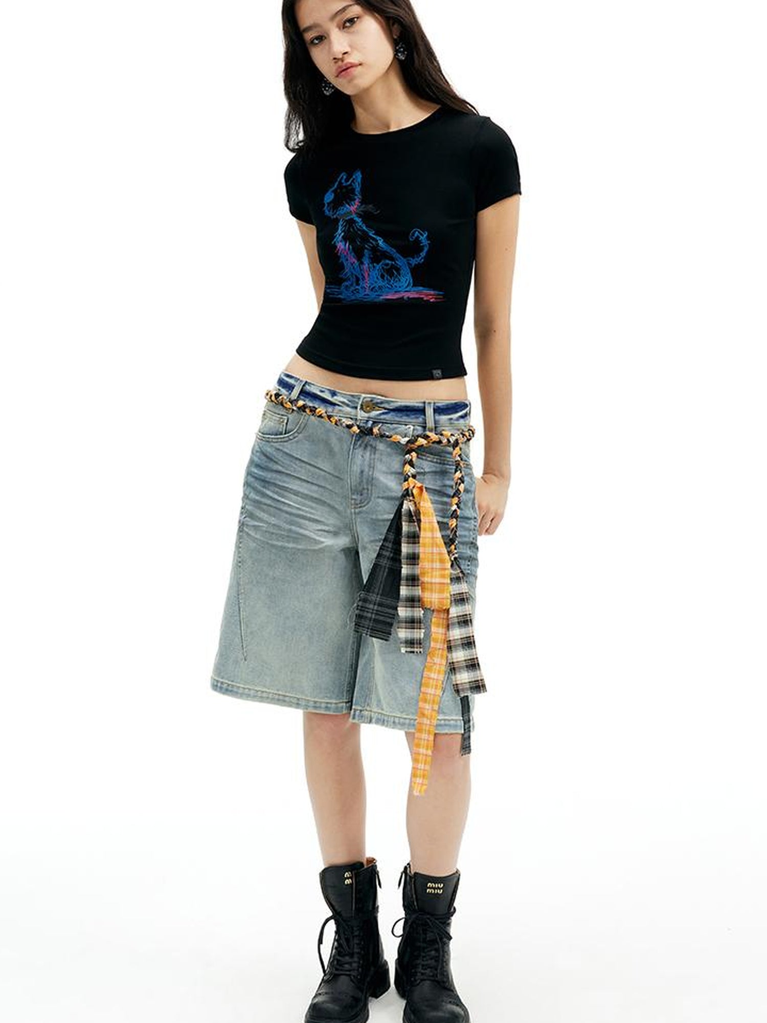 AFTADAWN Pet Print Fitted Crop Tee