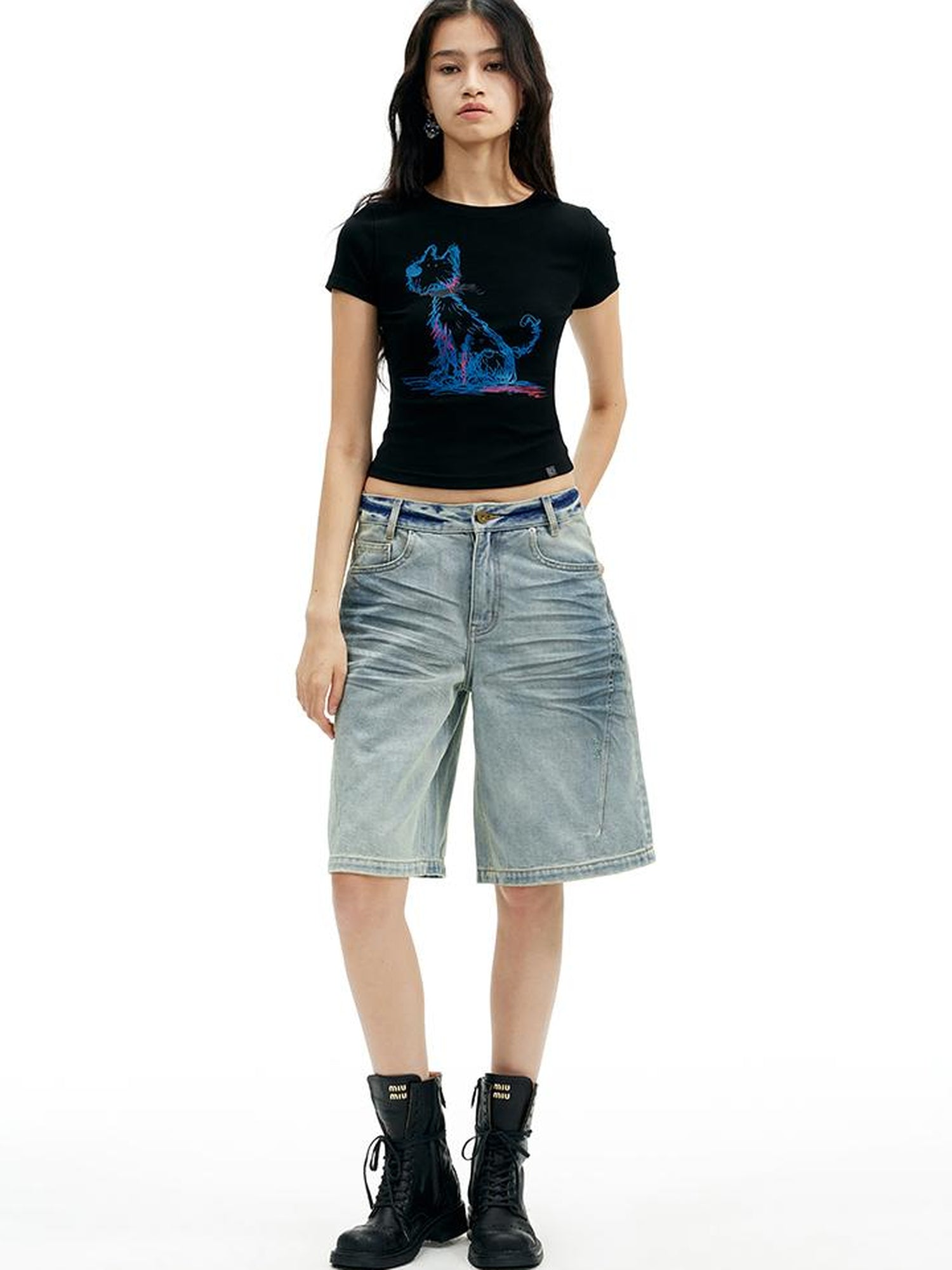 AFTADAWN Pet Print Fitted Crop Tee