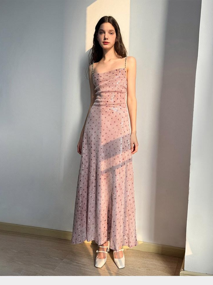 AFTADAWN Pink Polka Dot Sequin Pearl Chain Women&