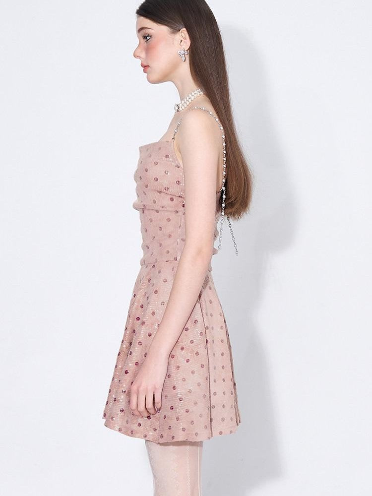 AFTADAWN Pink Polka Dot Sequin Pearl Chain Women&