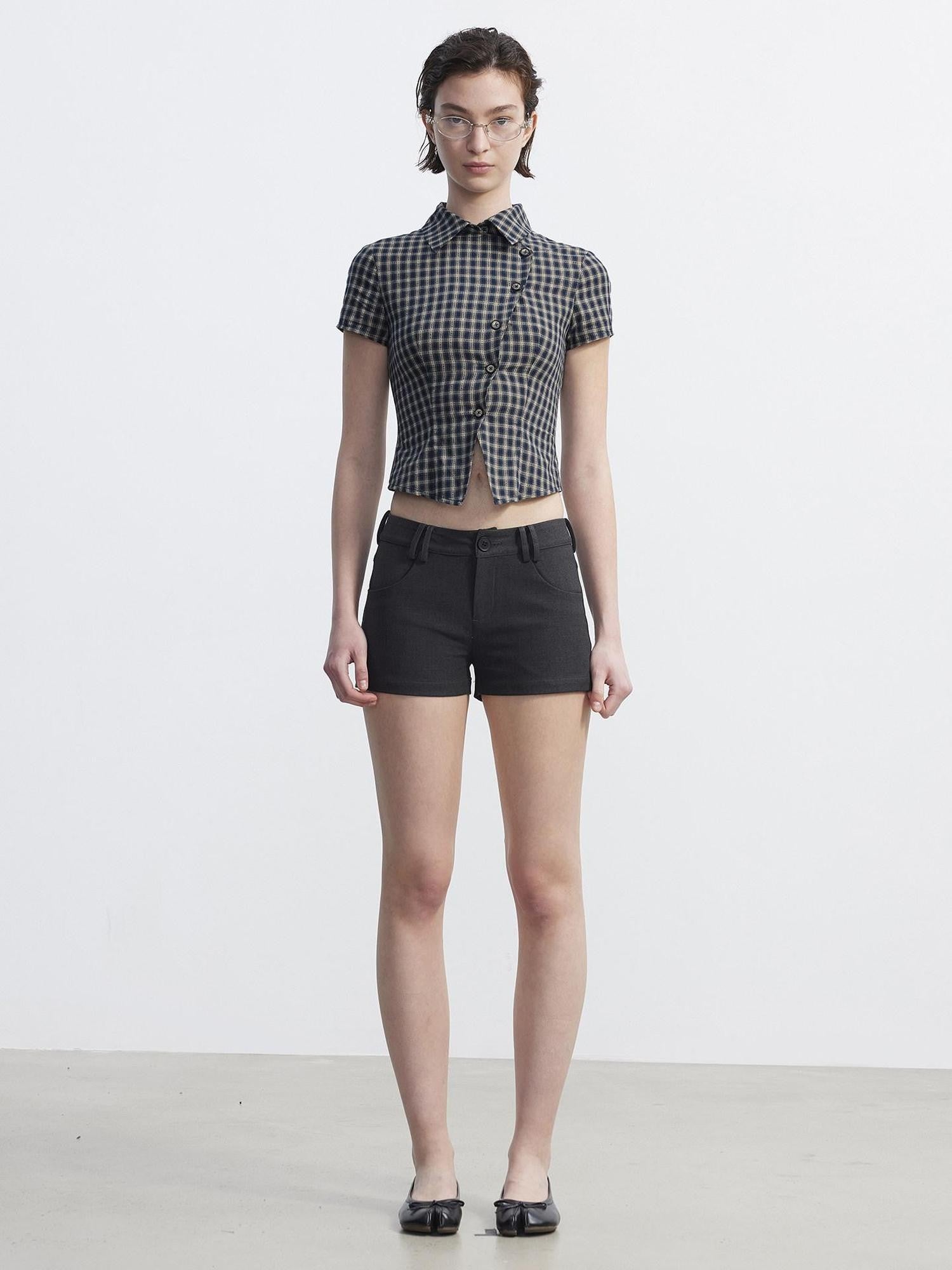 AFTADAWN Plaid Asymmetrical Placket Women&
