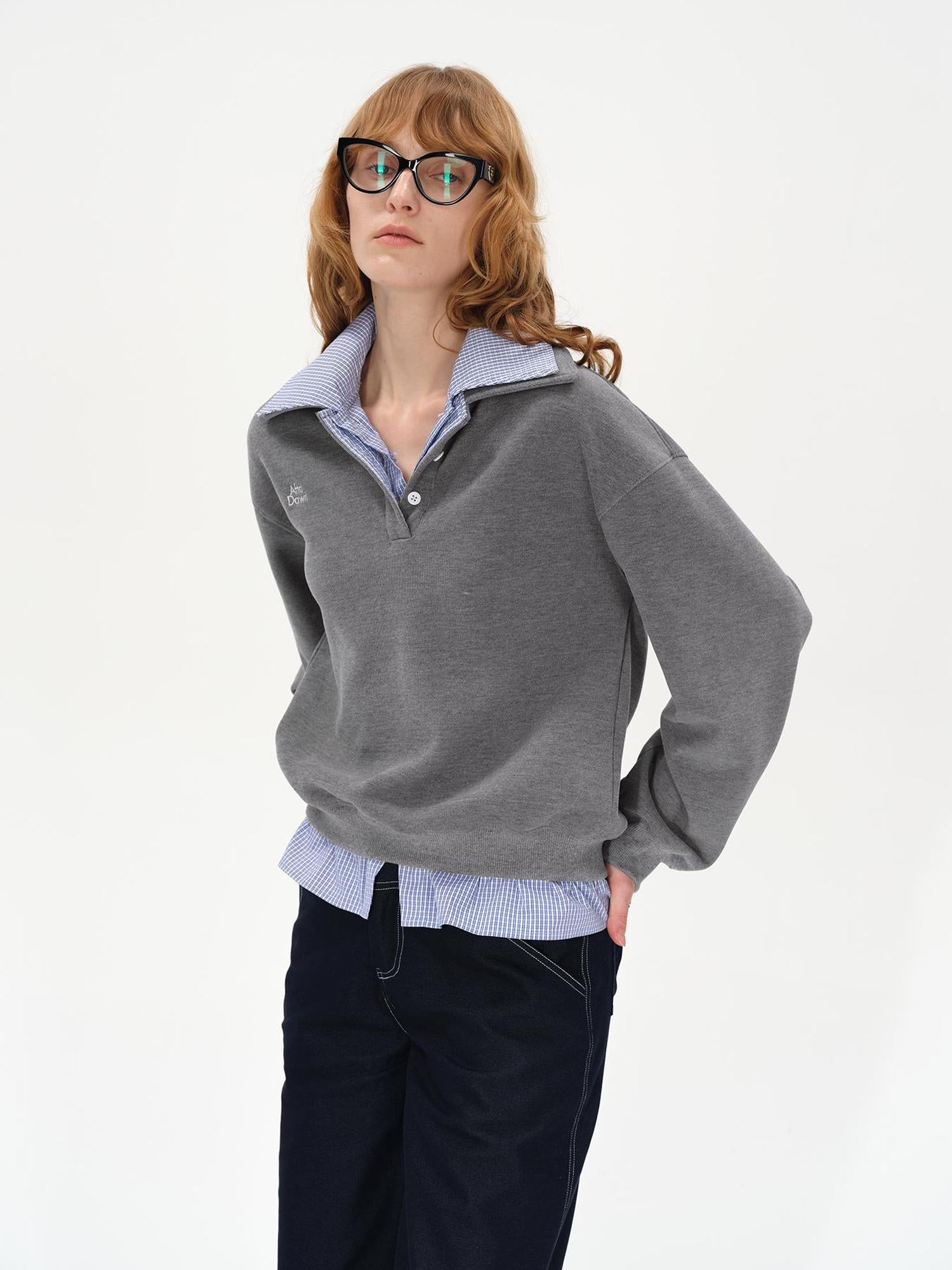AFTADAWN Plaid Collar Fleece Lined Sweatshirt