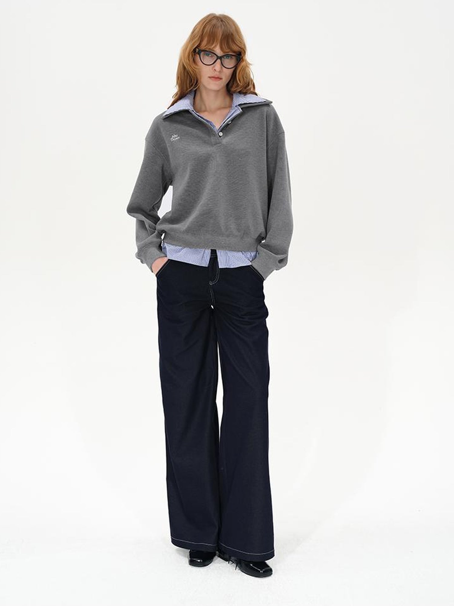 AFTADAWN Plaid Collar Fleece Lined Sweatshirt