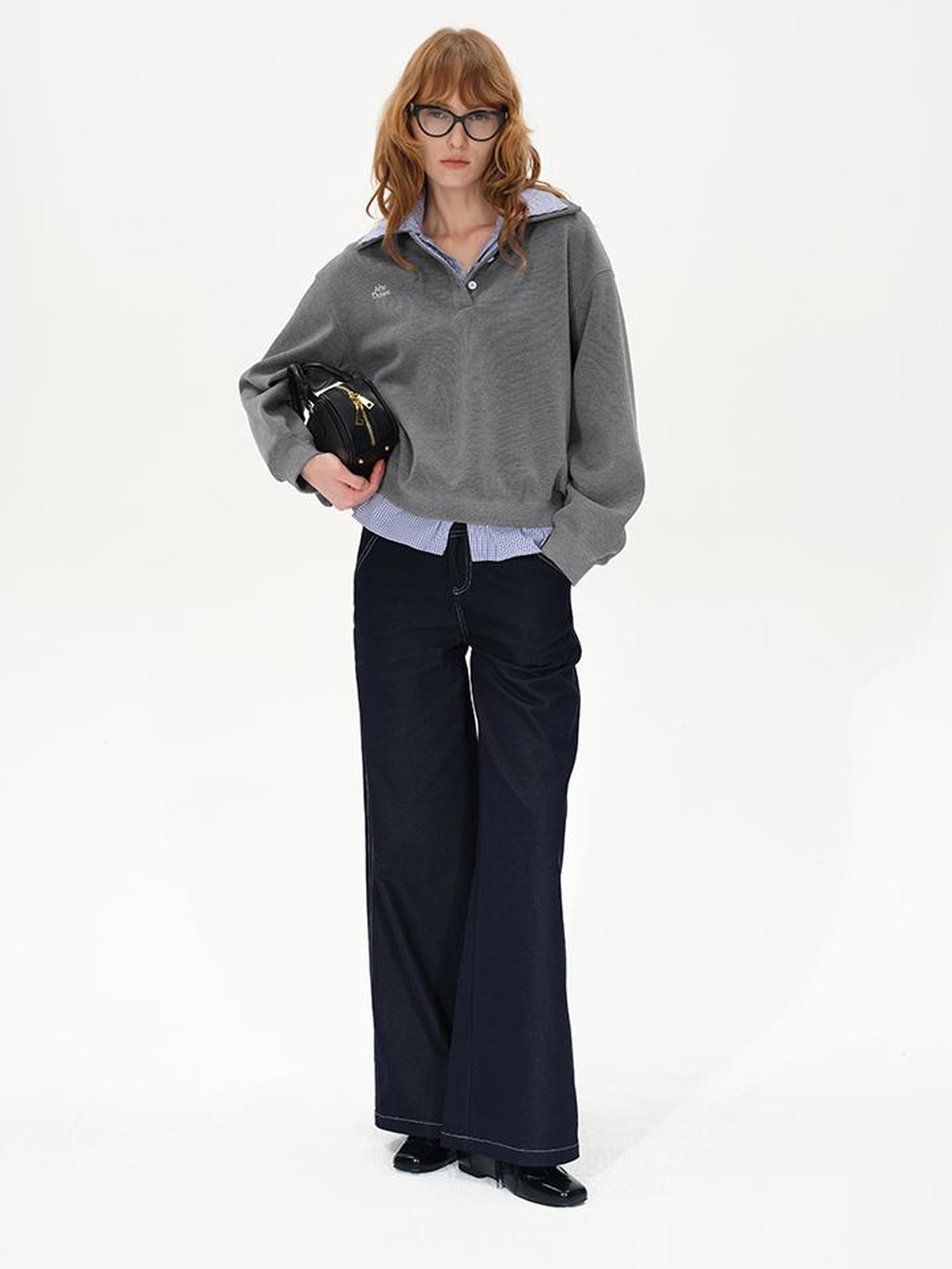 AFTADAWN Plaid Collar Fleece Lined Sweatshirt