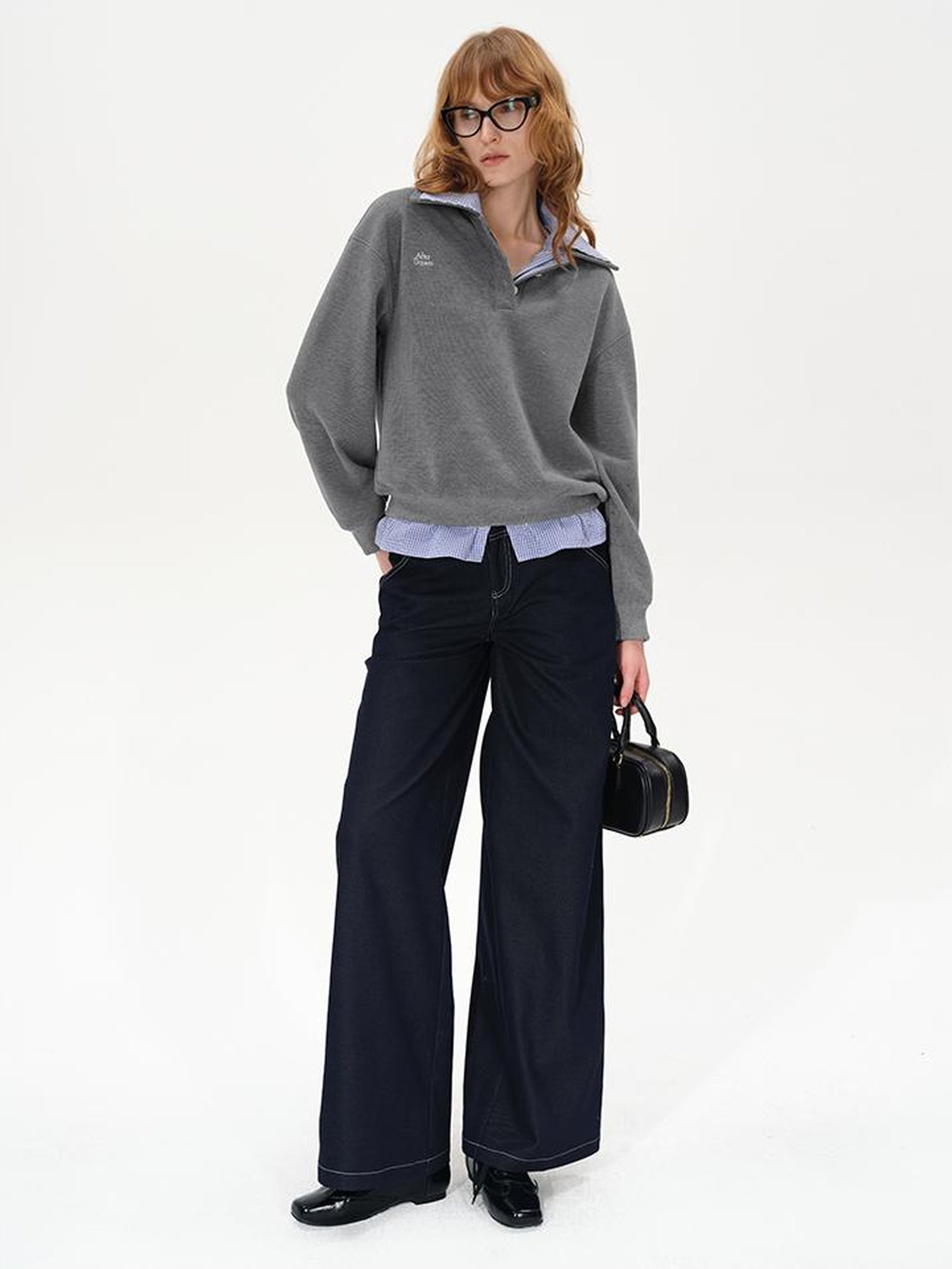 AFTADAWN Plaid Collar Fleece Lined Sweatshirt