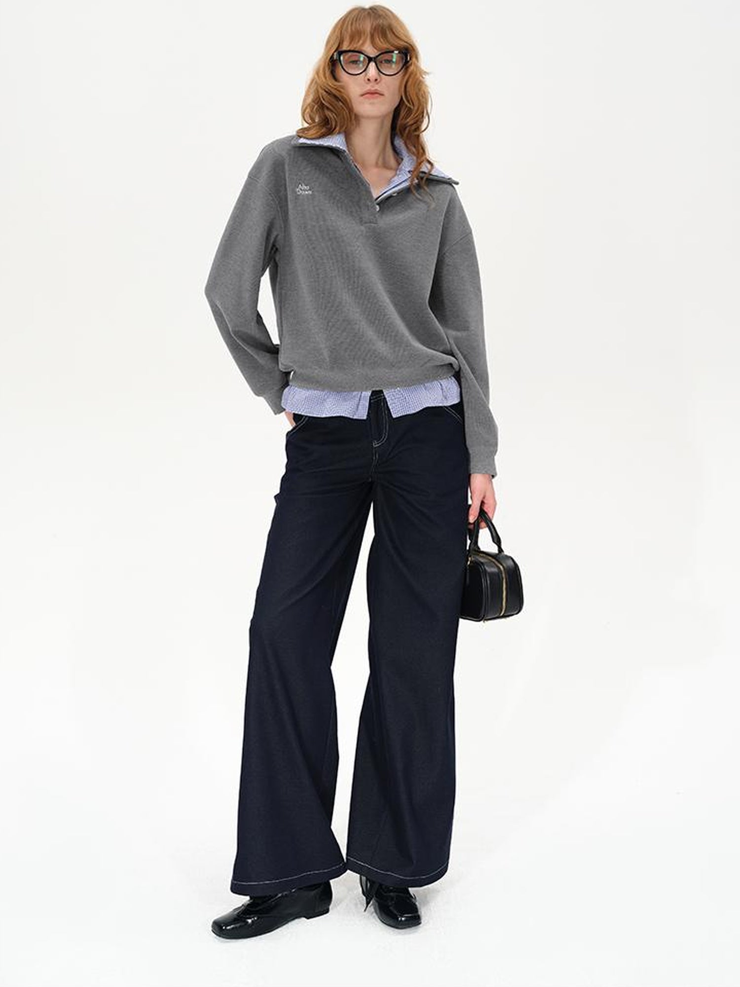 AFTADAWN Plaid Collar Fleece Lined Sweatshirt