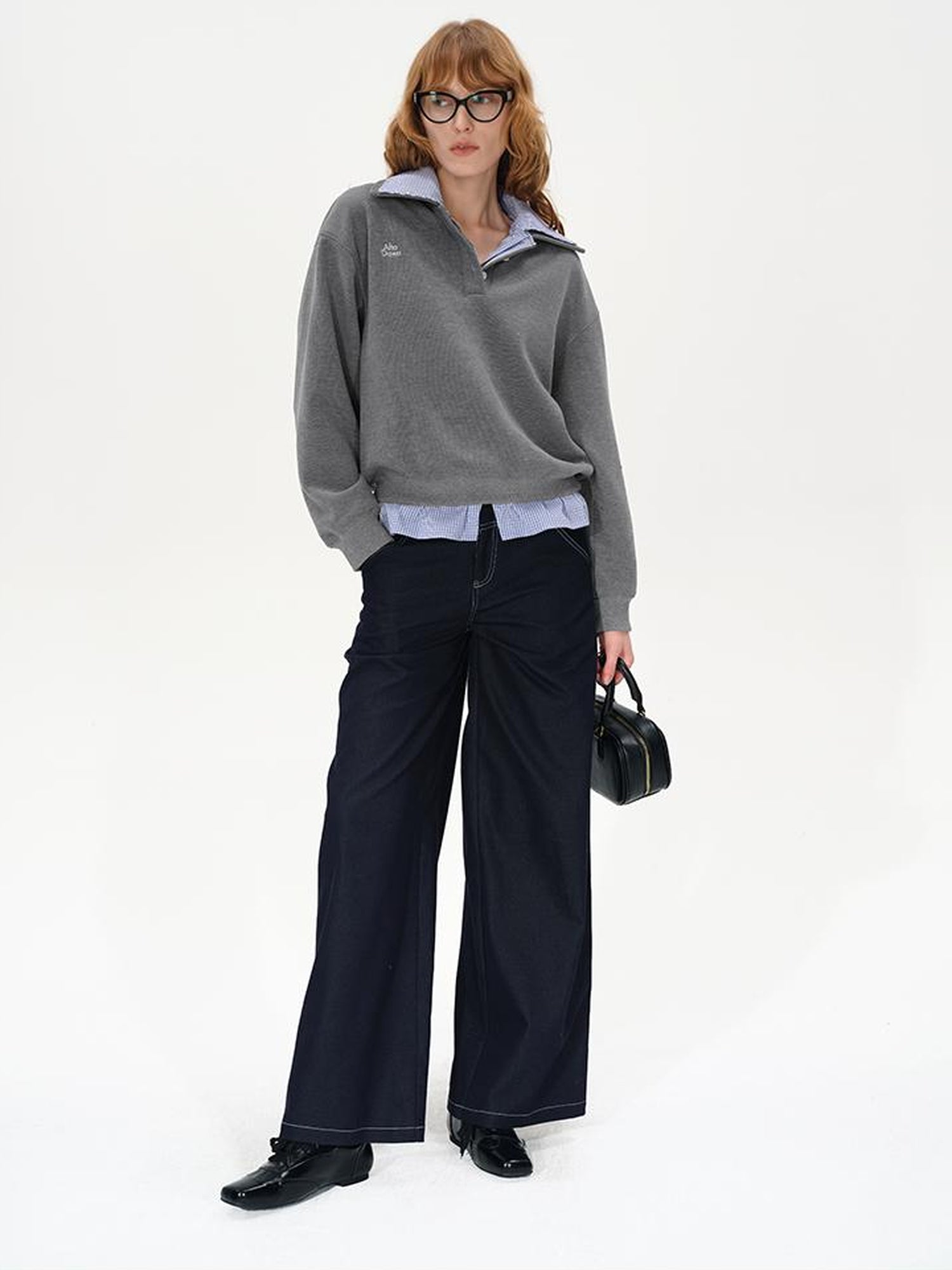 AFTADAWN Plaid Collar Fleece Lined Sweatshirt