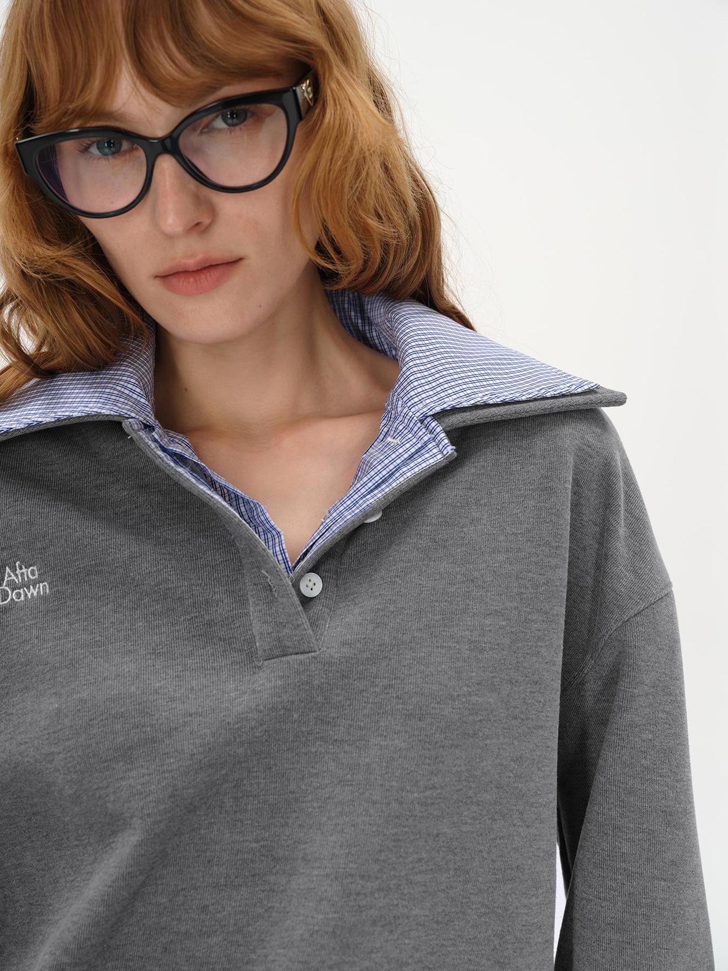 AFTADAWN Plaid Collar Fleece Lined Sweatshirt