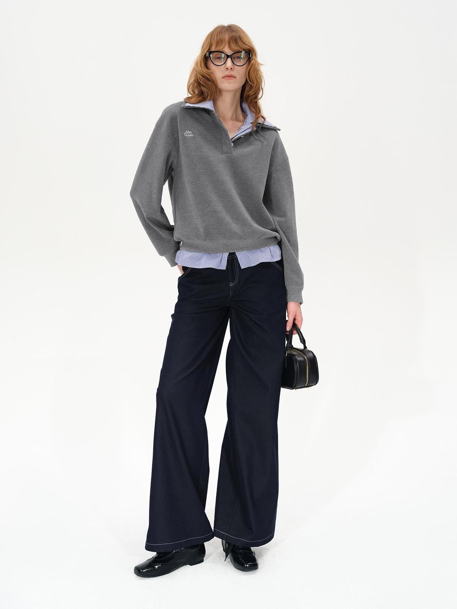 AFTADAWN Plaid Collar Fleece Lined Sweatshirt