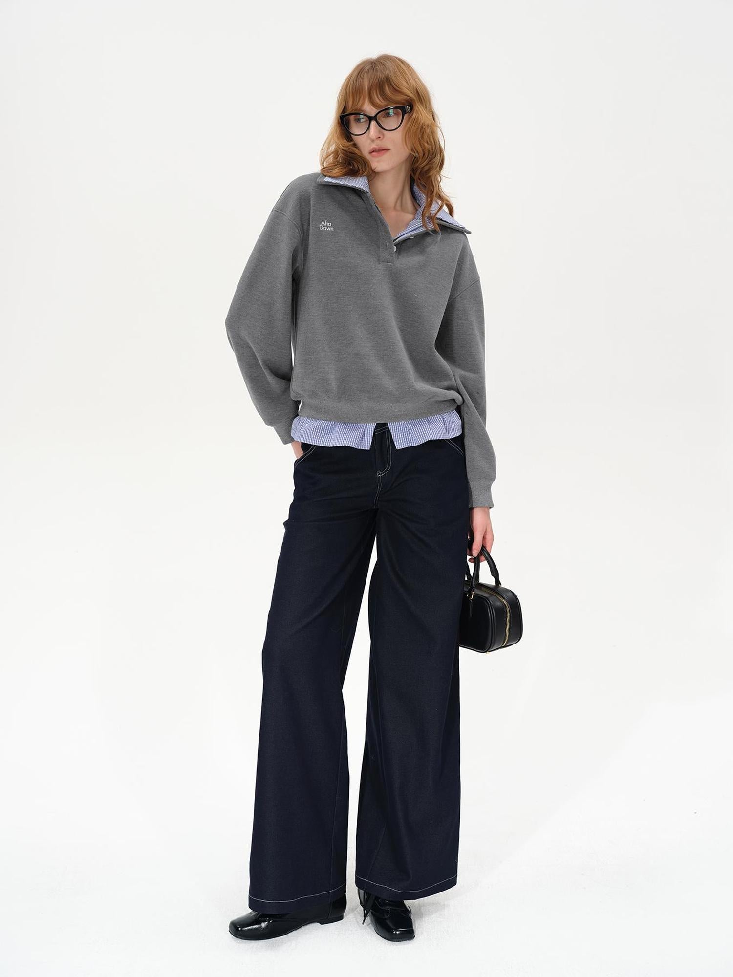 AFTADAWN Plaid Collar Fleece Lined Sweatshirt