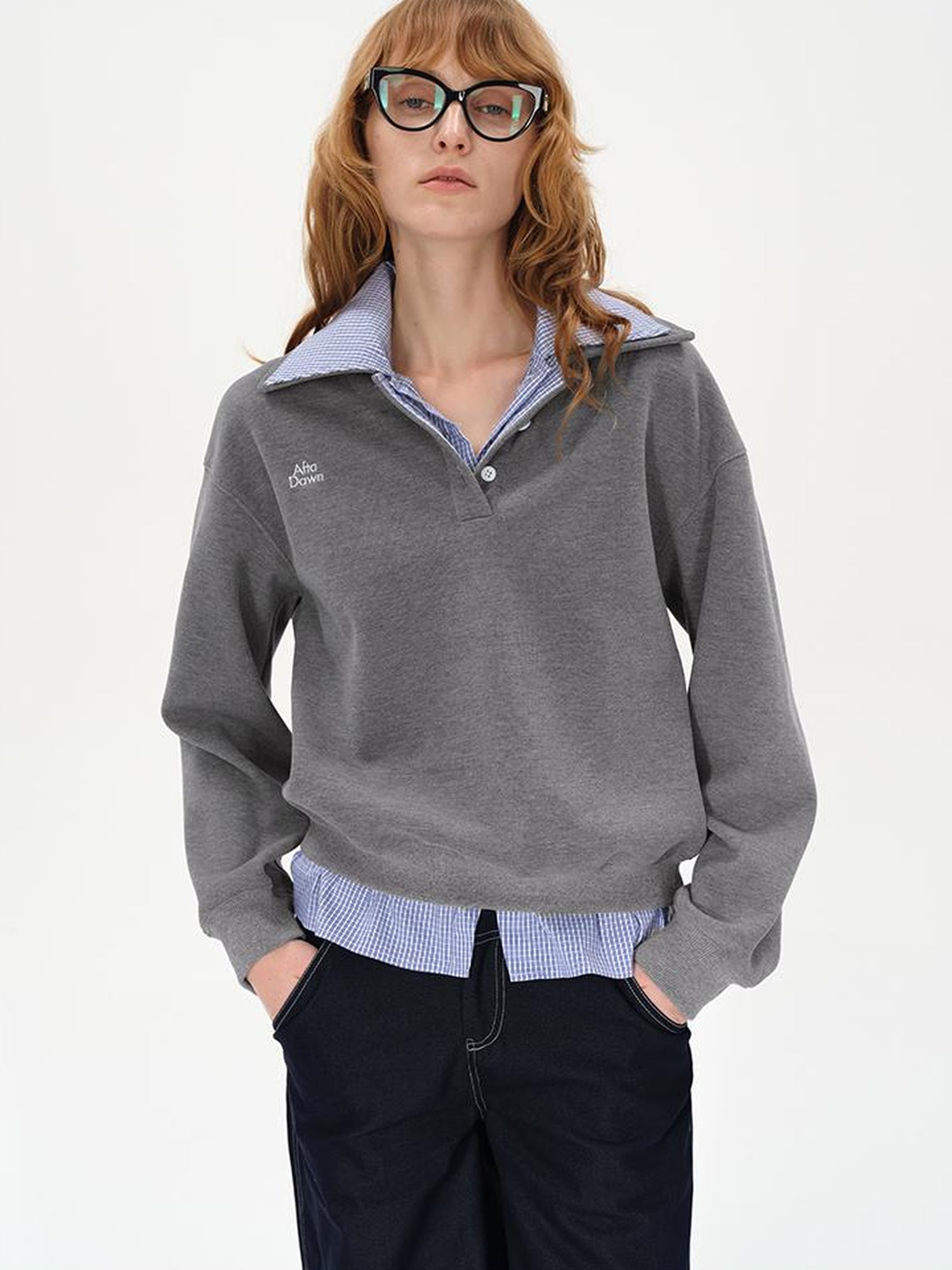 AFTADAWN Plaid Collar Fleece Lined Sweatshirt