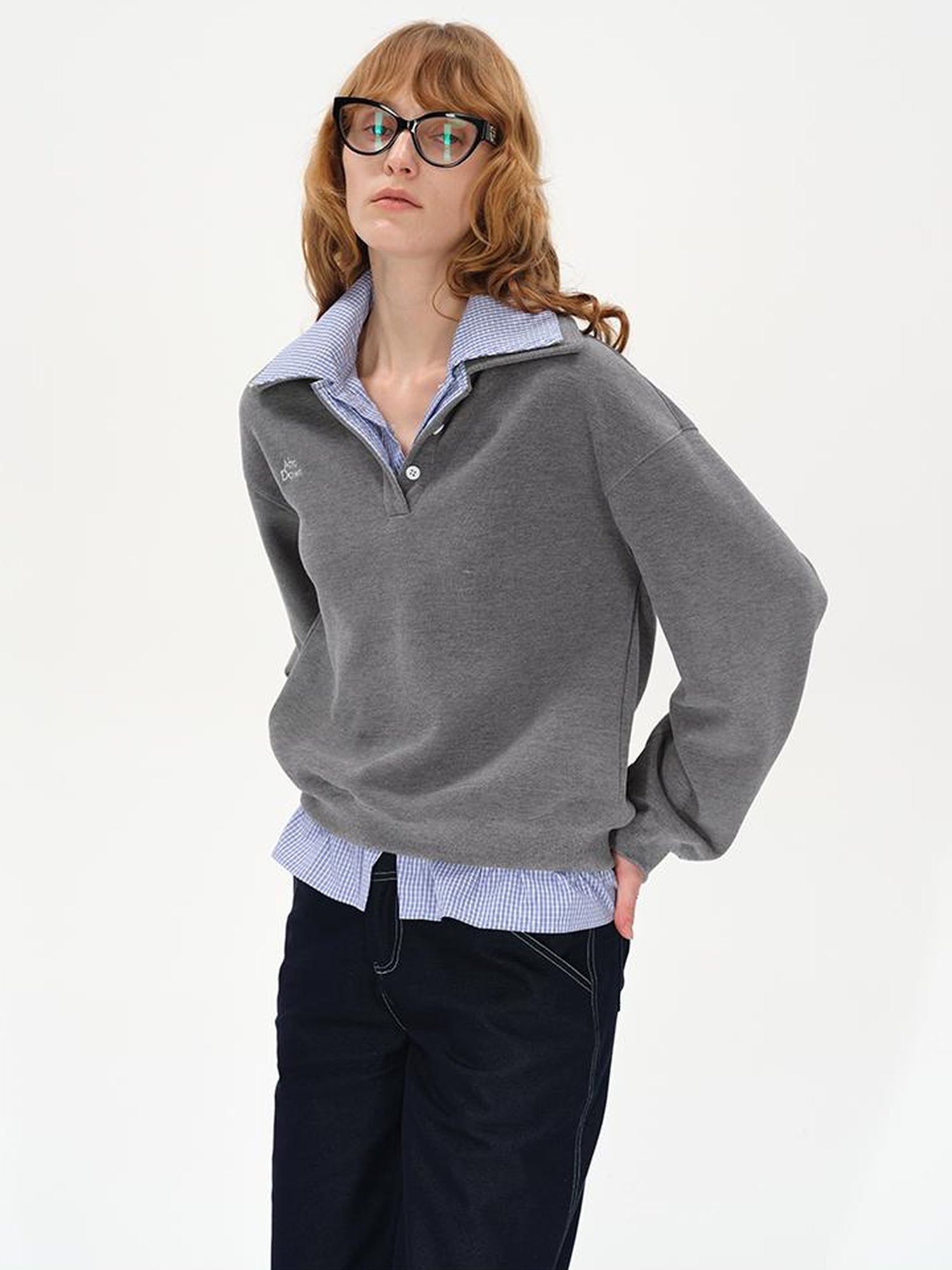 AFTADAWN Plaid Collar Fleece Lined Sweatshirt