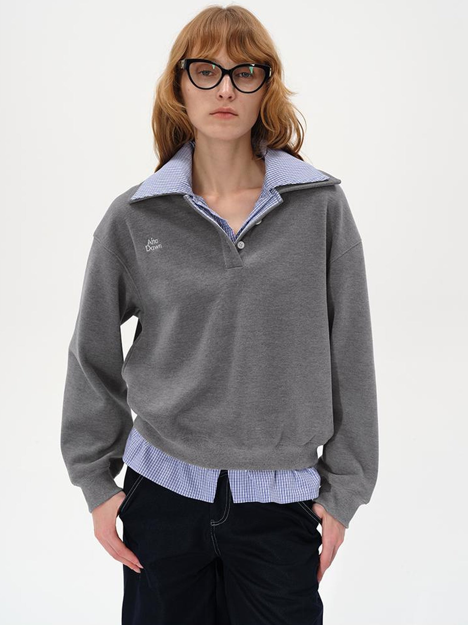 AFTADAWN Plaid Collar Fleece Lined Sweatshirt
