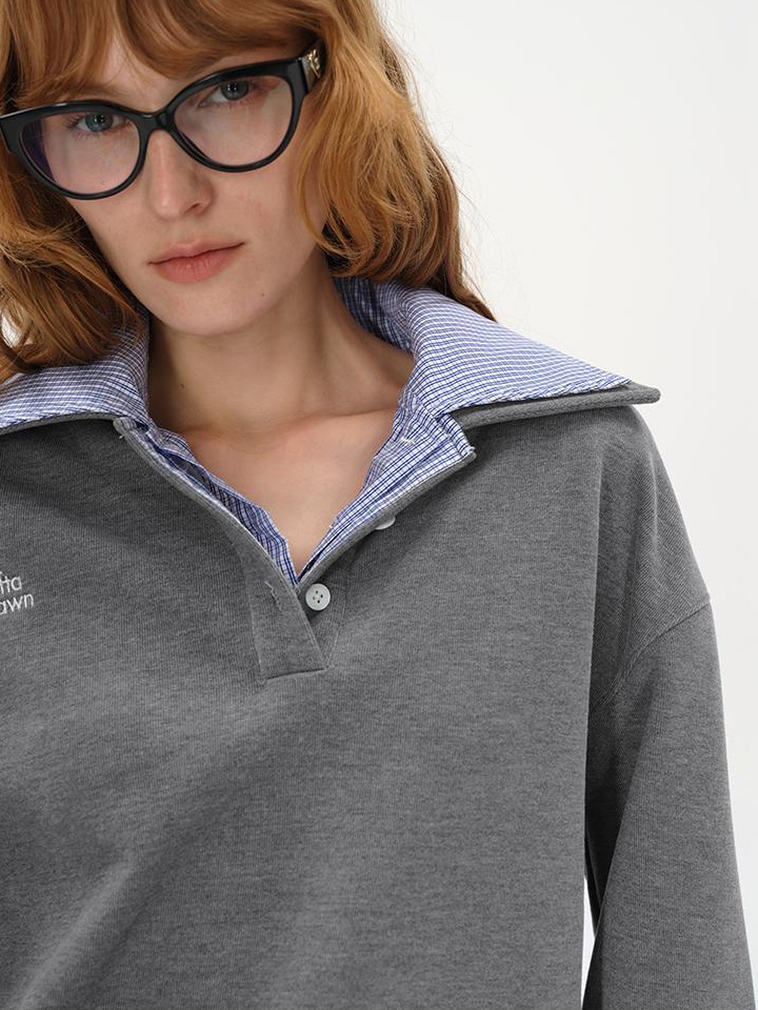 AFTADAWN Plaid Collar Fleece Lined Sweatshirt