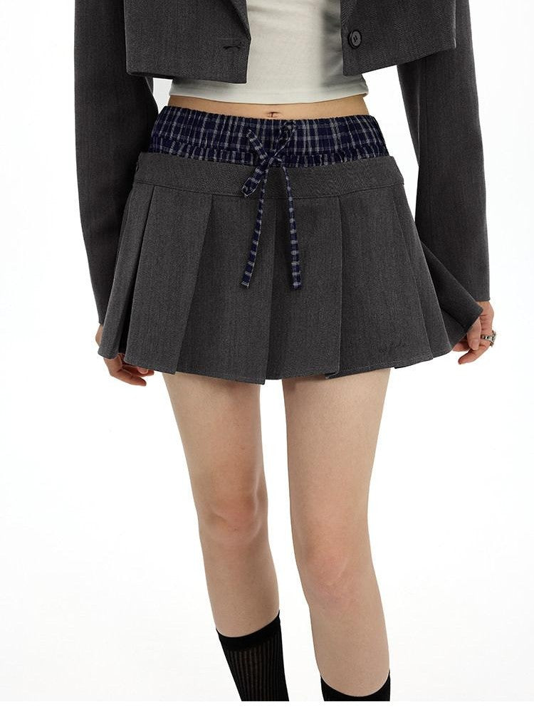 AFTADAWN Plaid Detachable Double Collar Oversized Pleated Women&