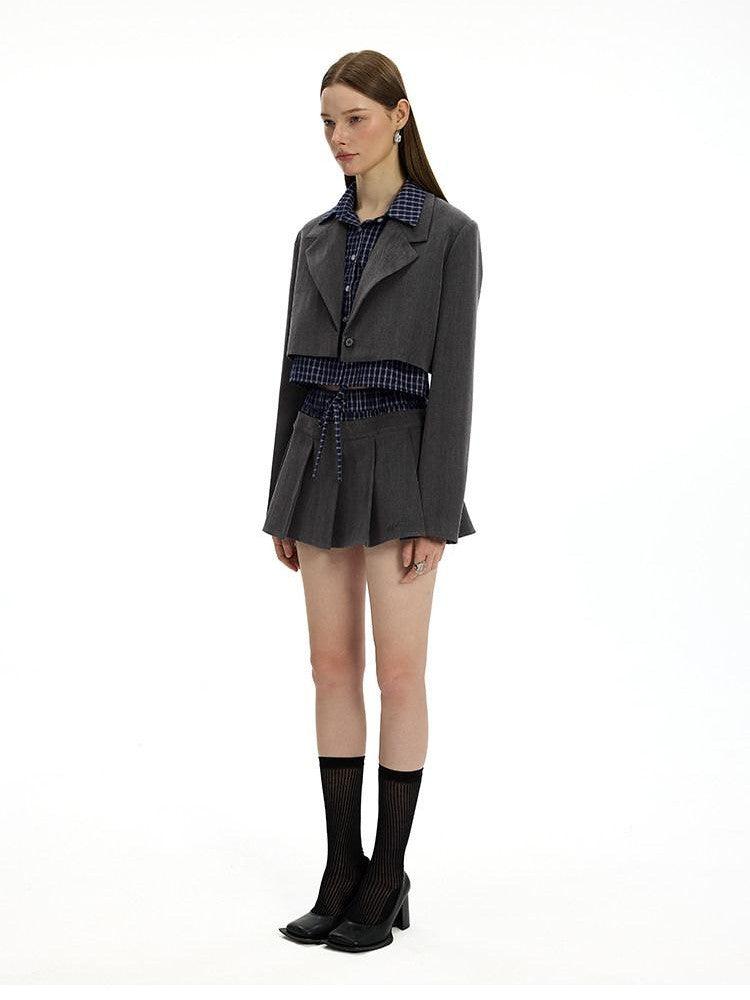 AFTADAWN Plaid Detachable Double Collar Oversized Pleated Women&