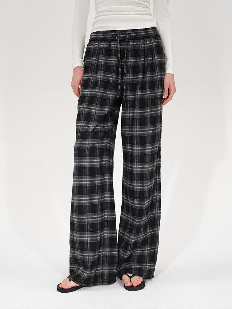 AFTADAWN Plaid Drawstring High Waist Women&