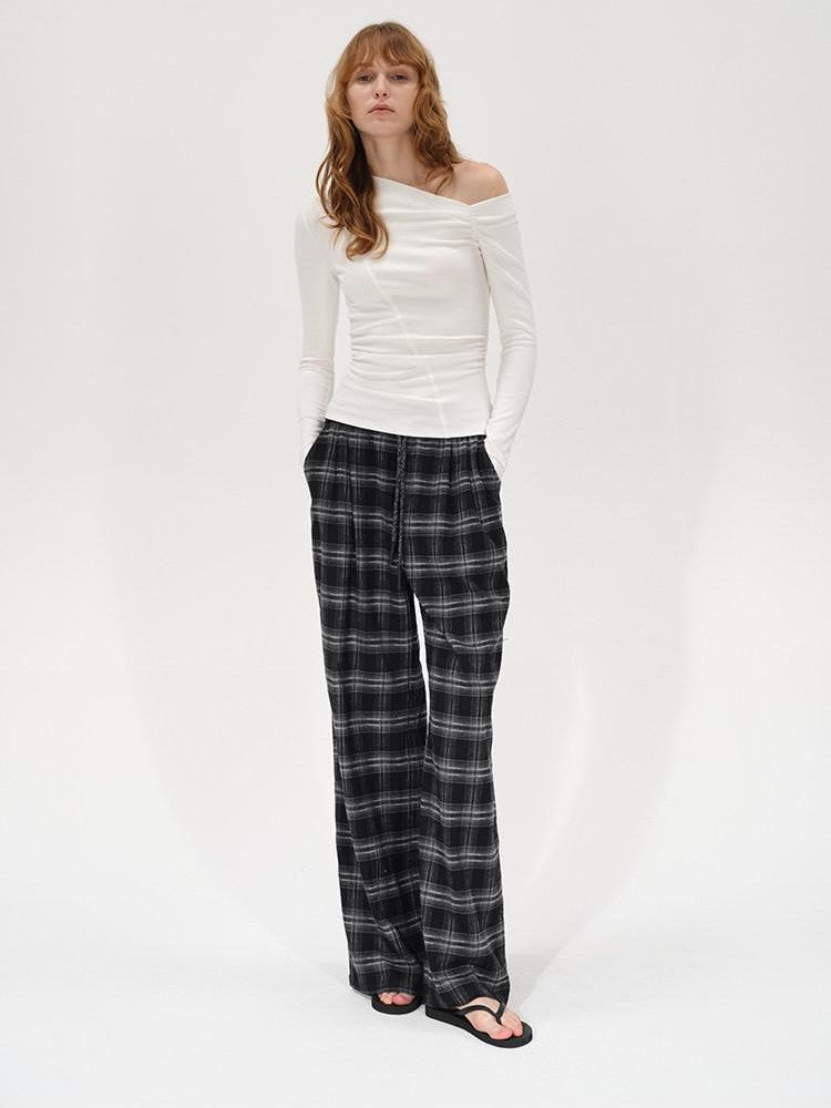 AFTADAWN Plaid Drawstring High Waist Women&