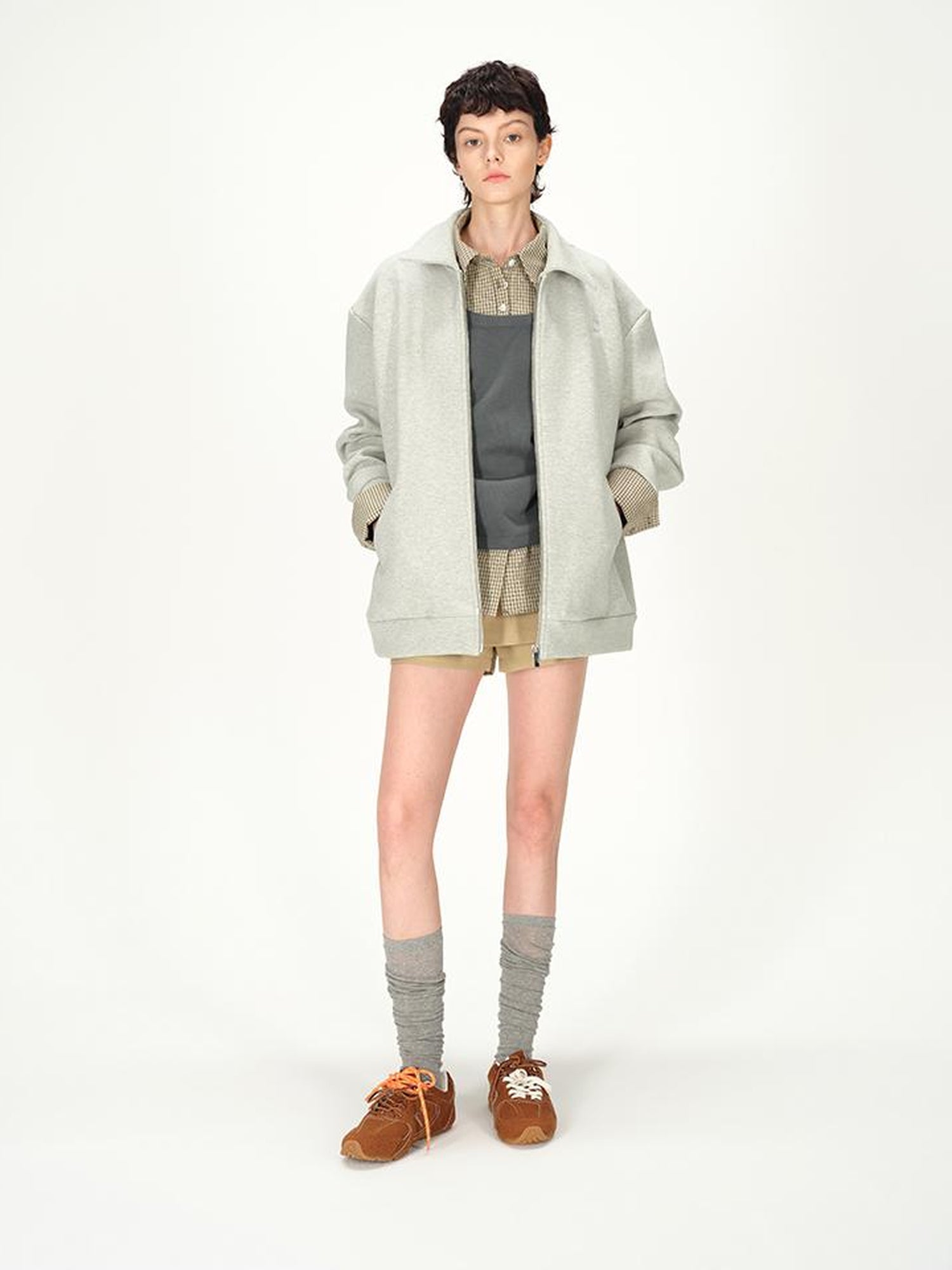 AFTADAWN Plaid Paneled Oversized Polo Shirt