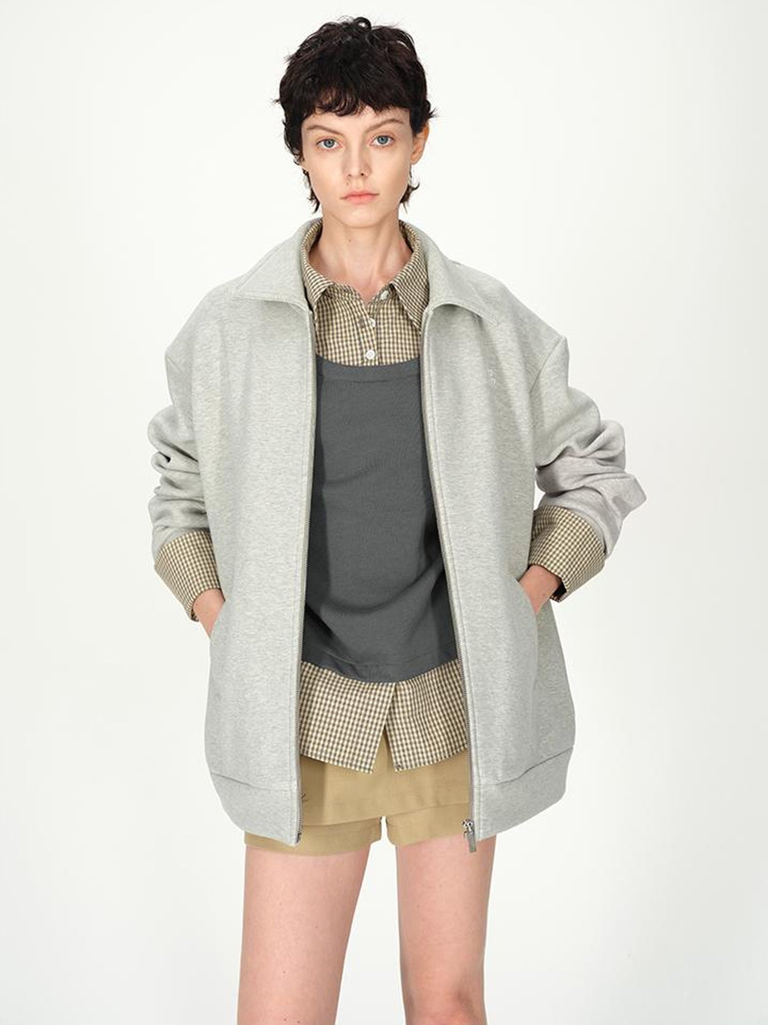 AFTADAWN Plaid Paneled Oversized Polo Shirt