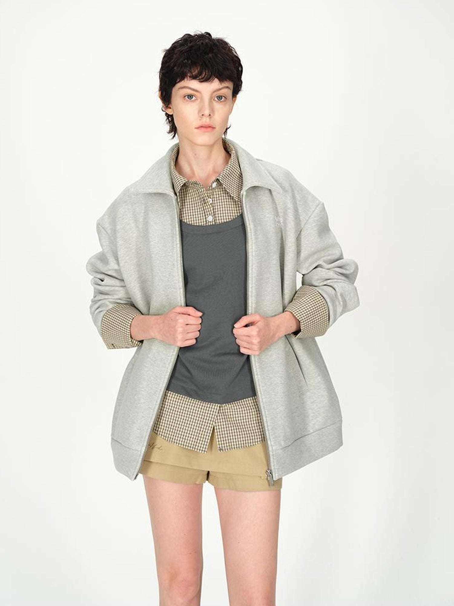 AFTADAWN Plaid Paneled Oversized Polo Shirt