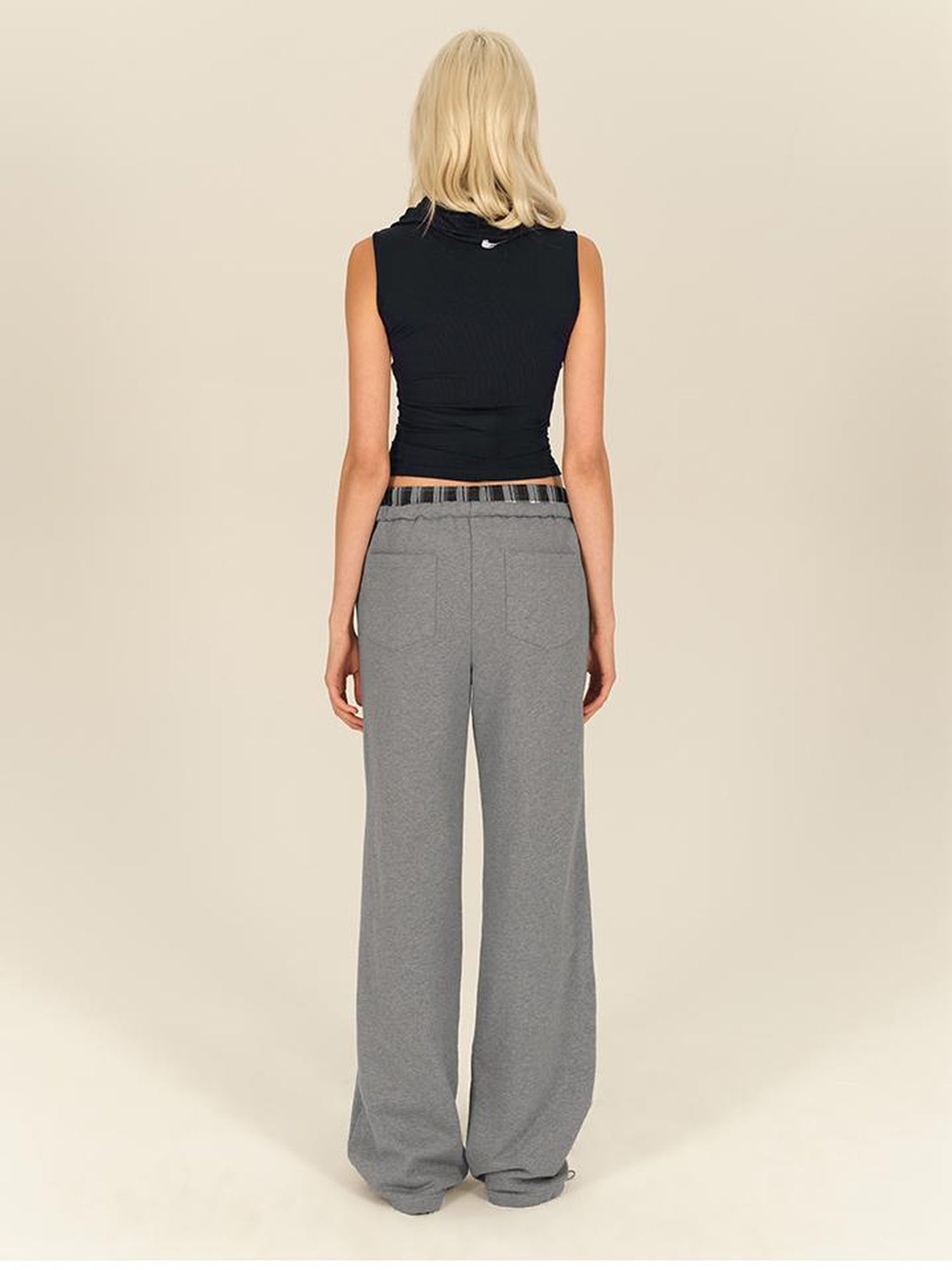 AFTADAWN Plaid Patchwork Dual Waistband Drawstring Cotton Cargo Pants