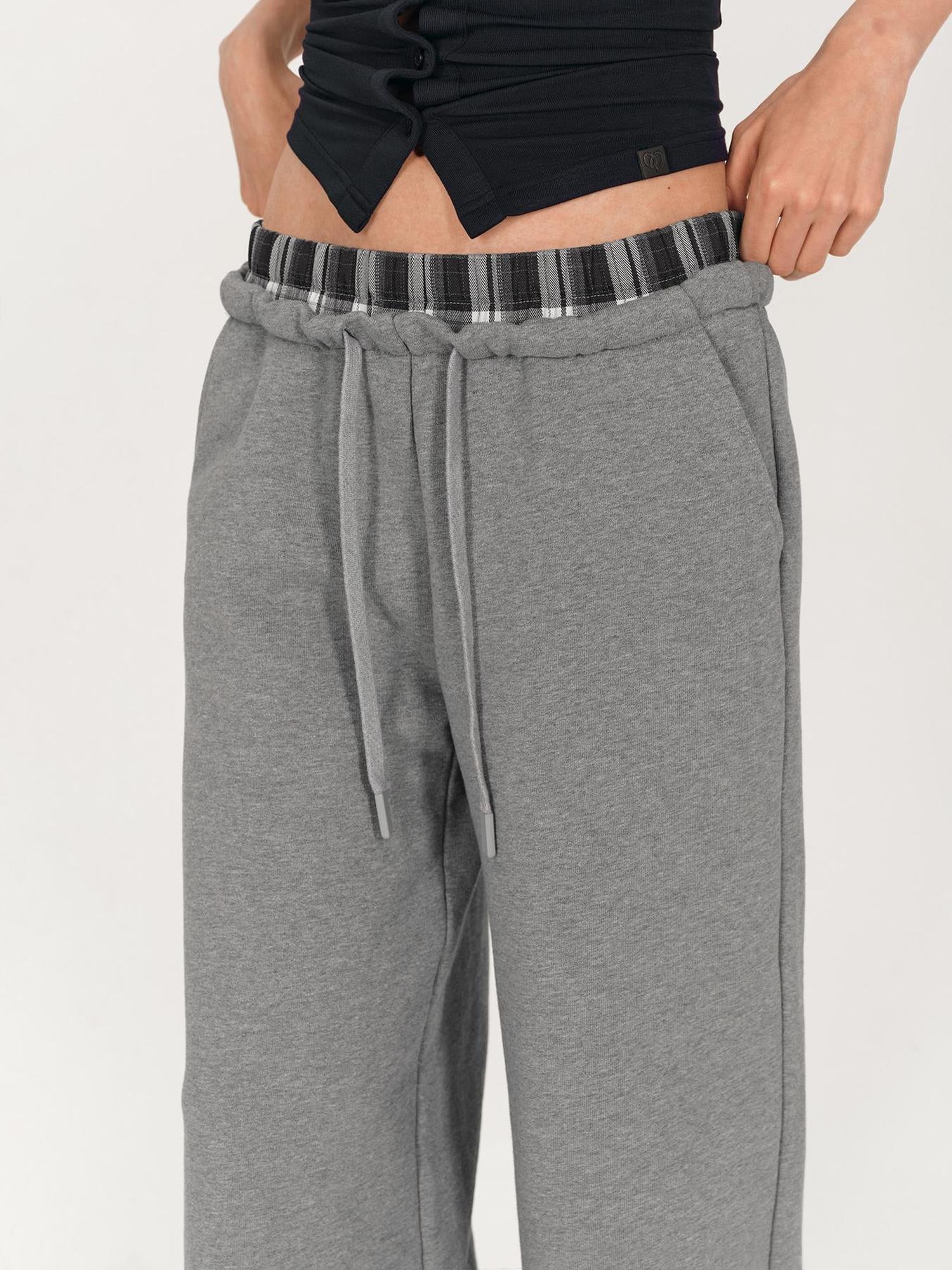 AFTADAWN Plaid Patchwork Dual Waistband Drawstring Cotton Cargo Pants